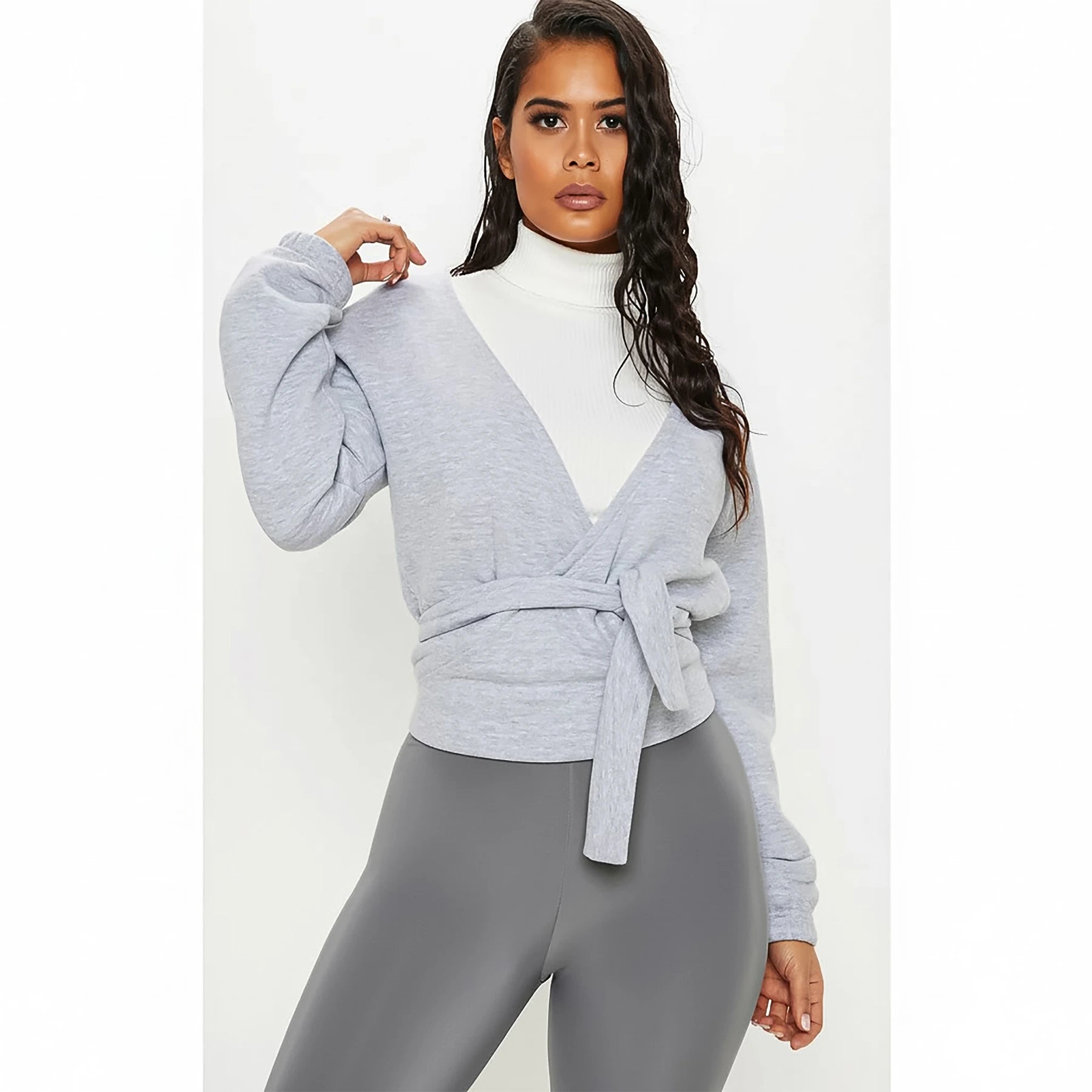PTL Grey plunge Wrap Sweatshirt | Montivo Pakistan