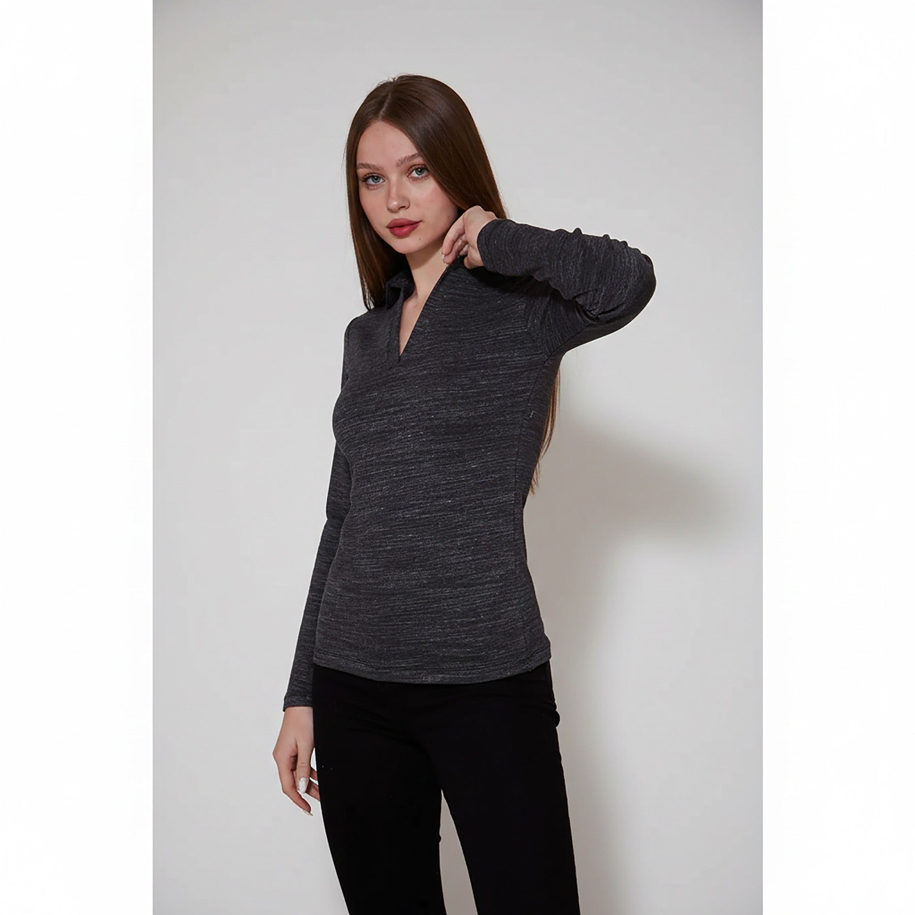 Charcoal Melange Polo Sweatshirt | Montivo Pakistan