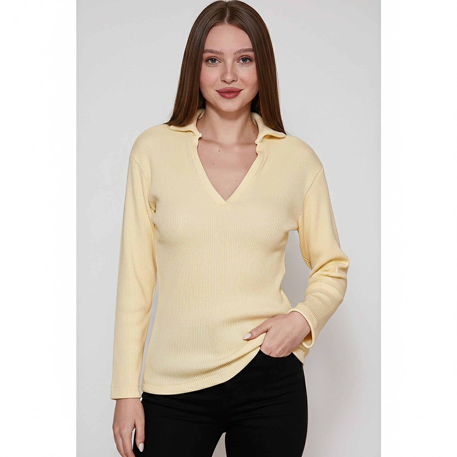 Lemon Ribbed Polo Sweatshirt | Montivo Pakistan