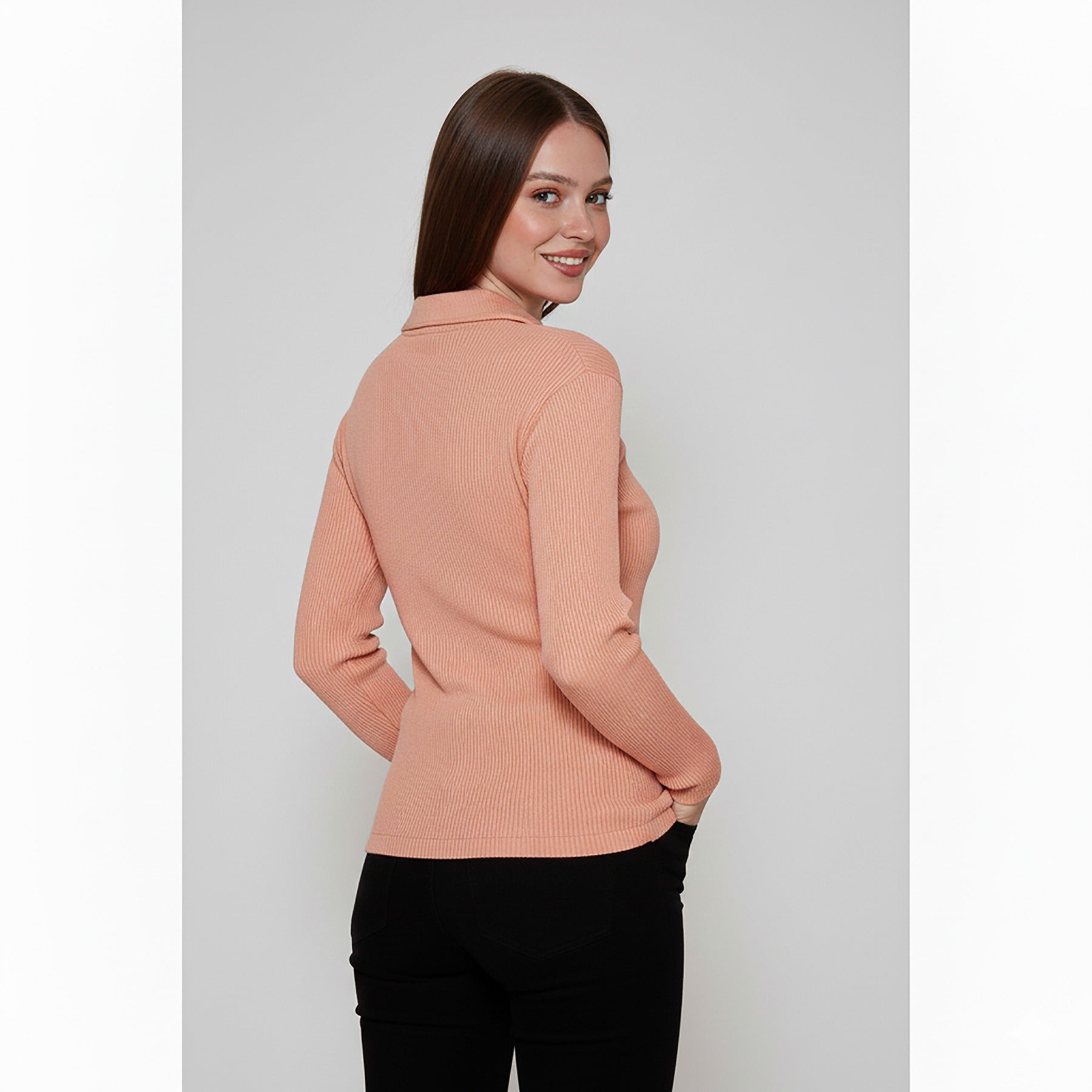 Pink Ribbed Polo Sweatshirt | Montivo Pakistan