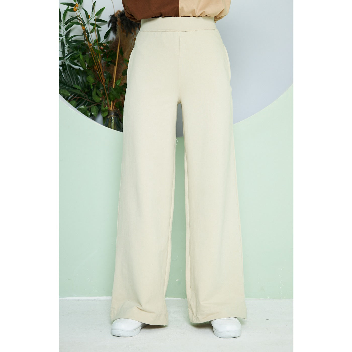 Beige Wide Leg Long Trousers | Montivo Pakistan