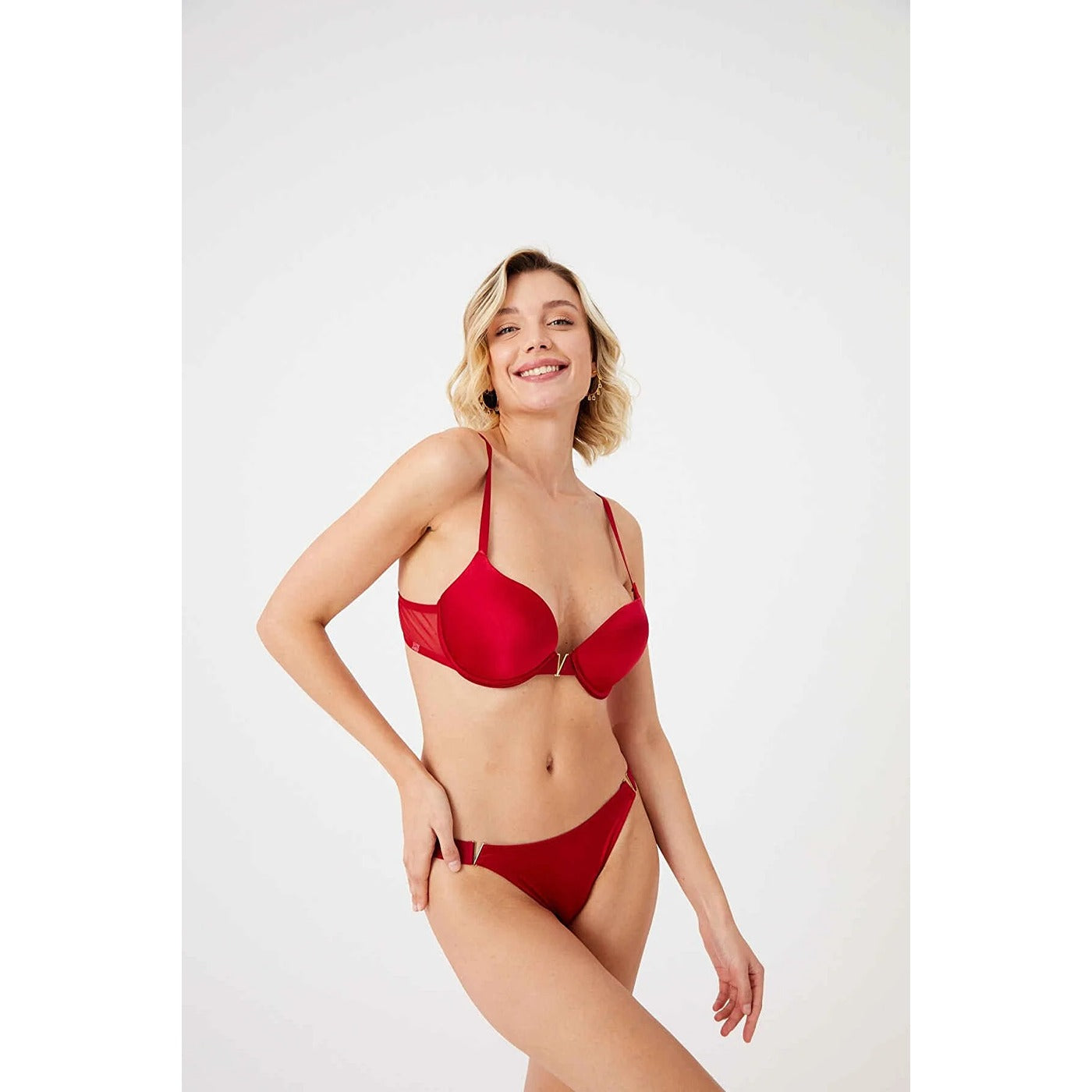Red V Detail Soft Lingerie Set | Montivo Pakistan