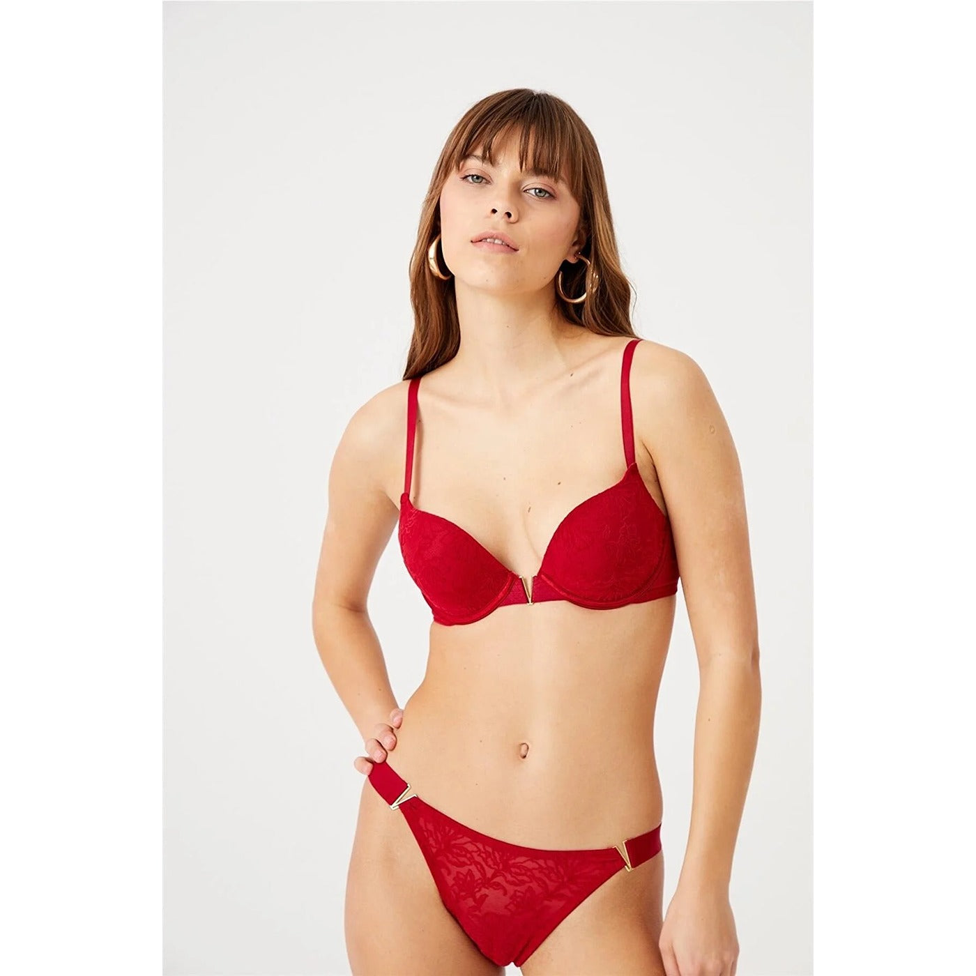 Red V Detail Soft Lingerie Set | Montivo Pakistan