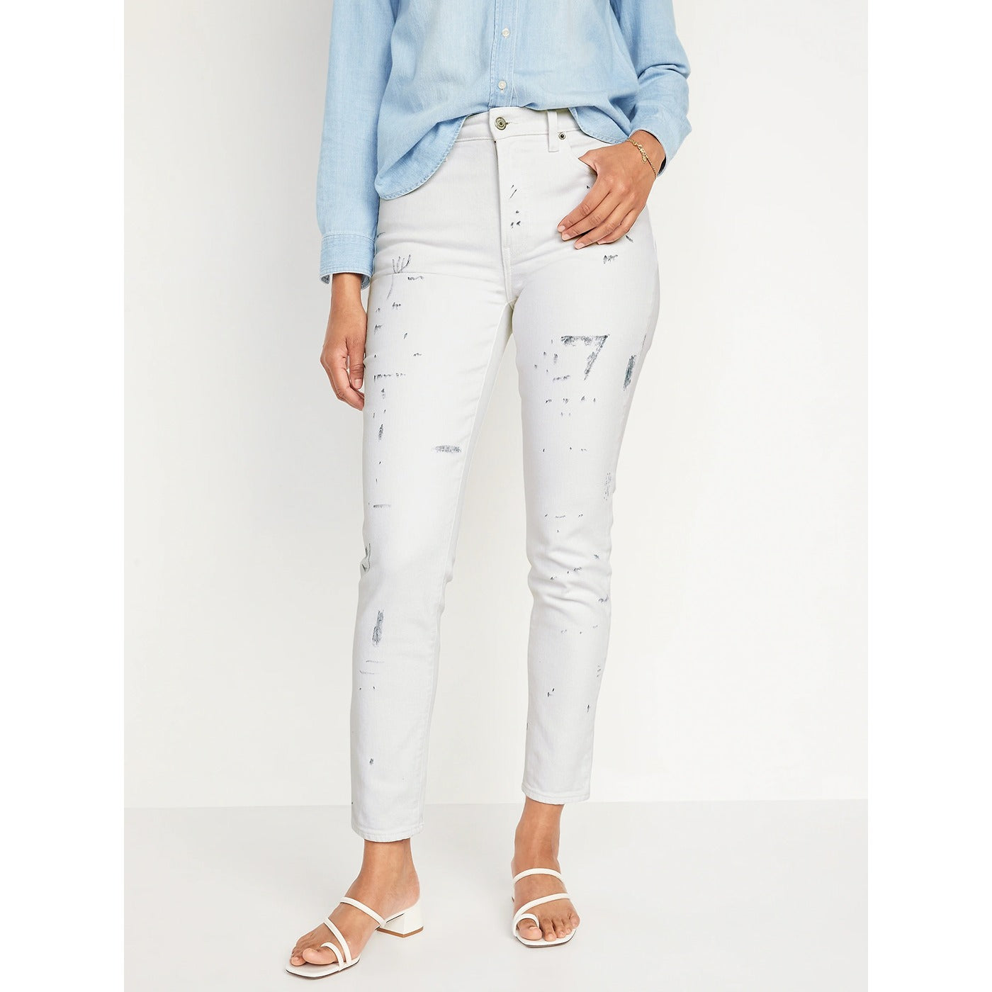 ON High Rise Splatter White Mom Jeans | Montivo Pakistan