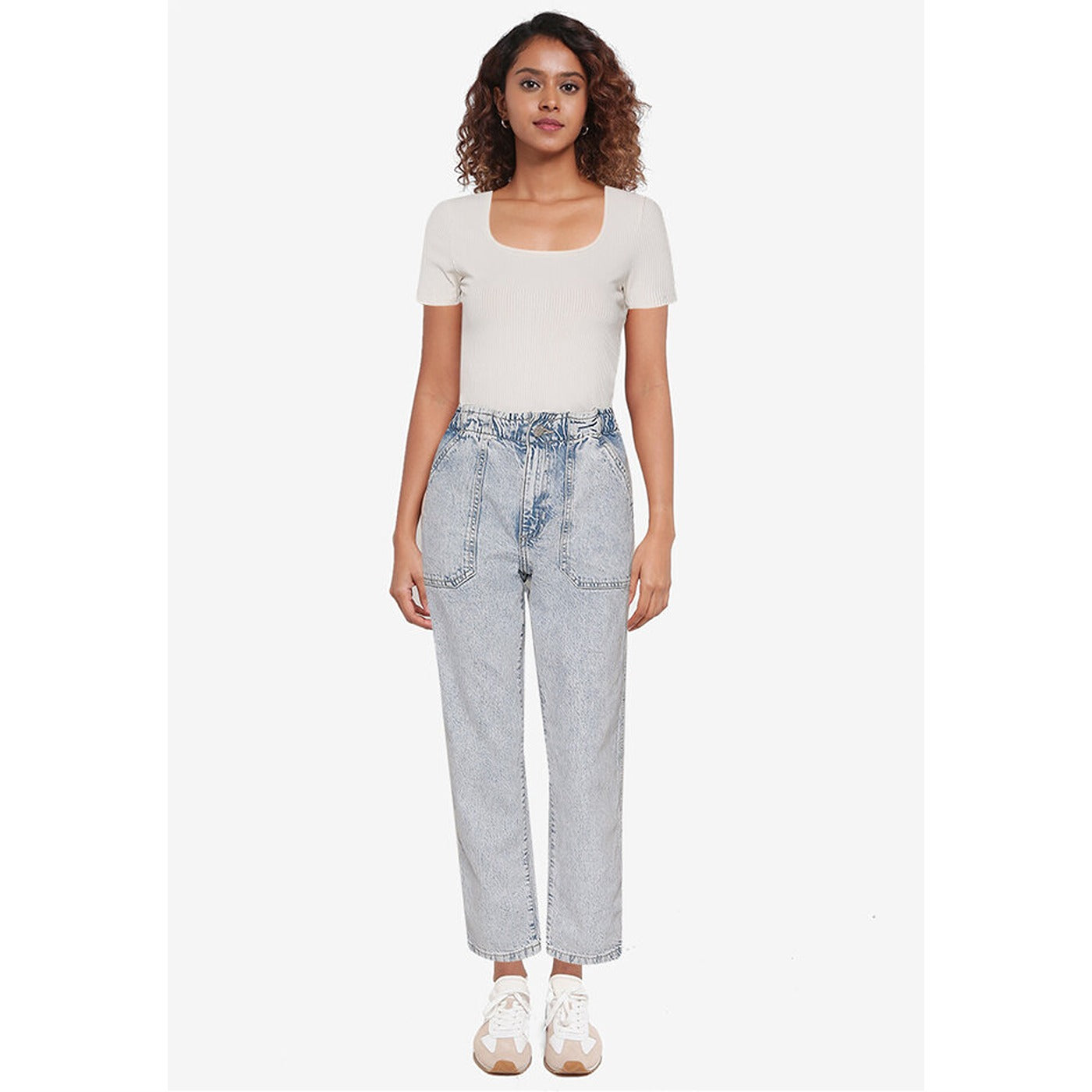 GP High Rise Paper Bag Light Wash Jeans | Montivo Pakistan