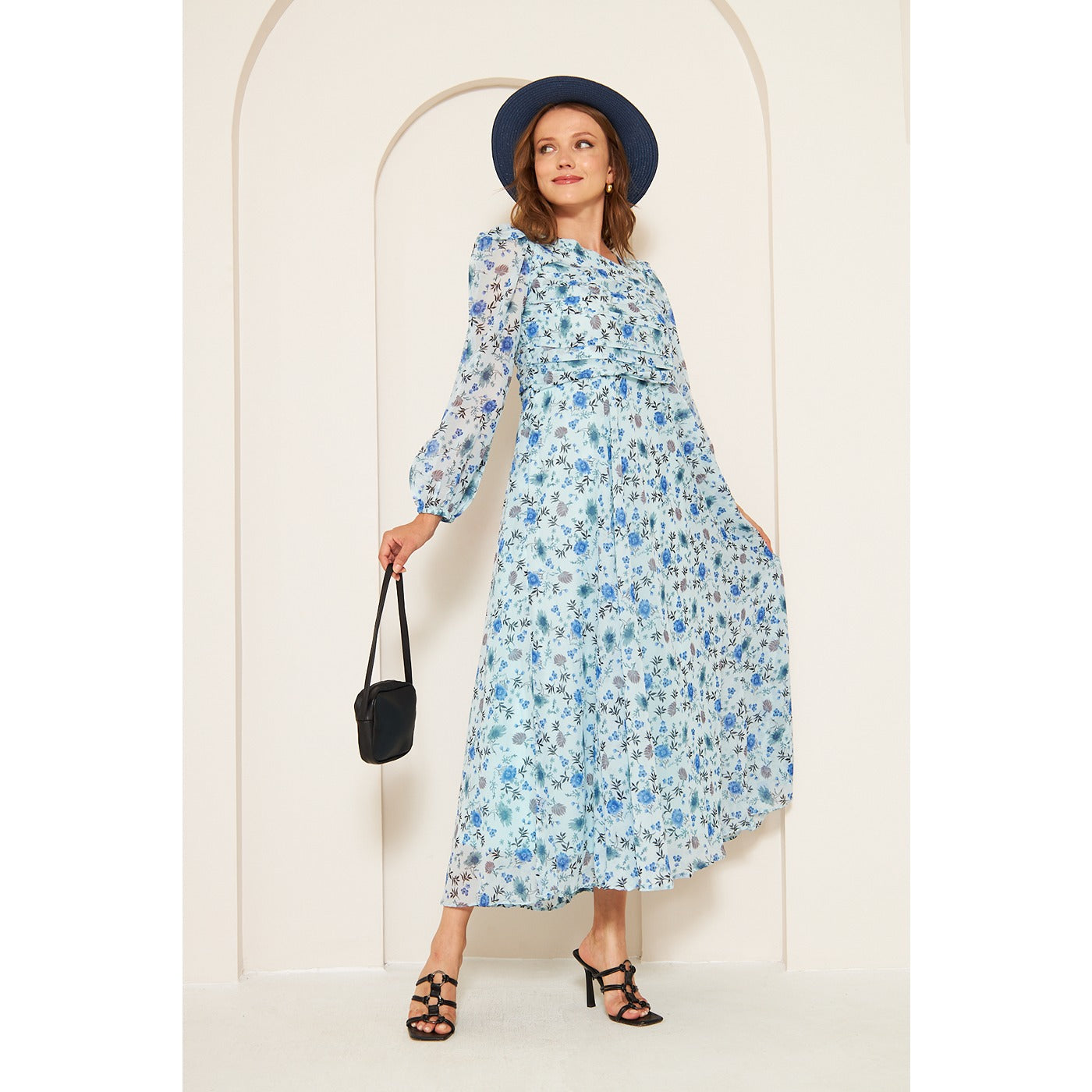 Blue Floral Dress With Back Detailing | Montivo Pakistan