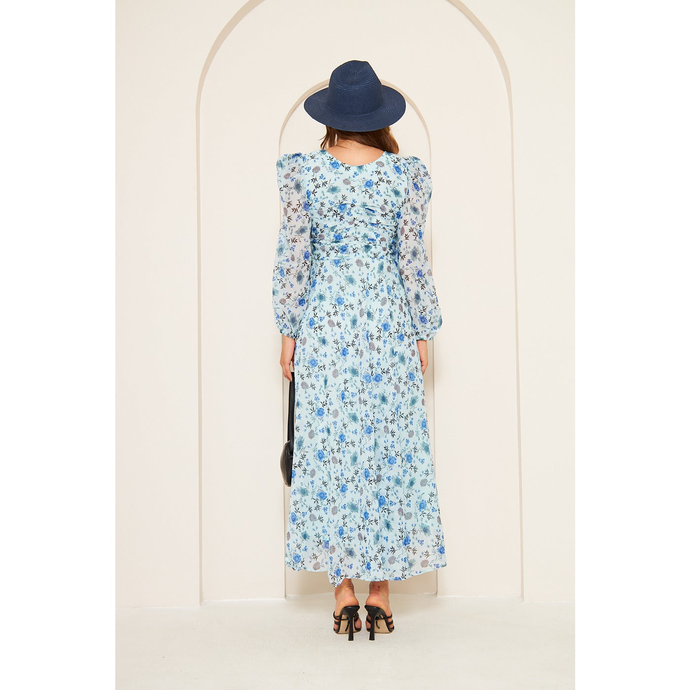 Blue Floral Dress With Back Detailing | Montivo Pakistan