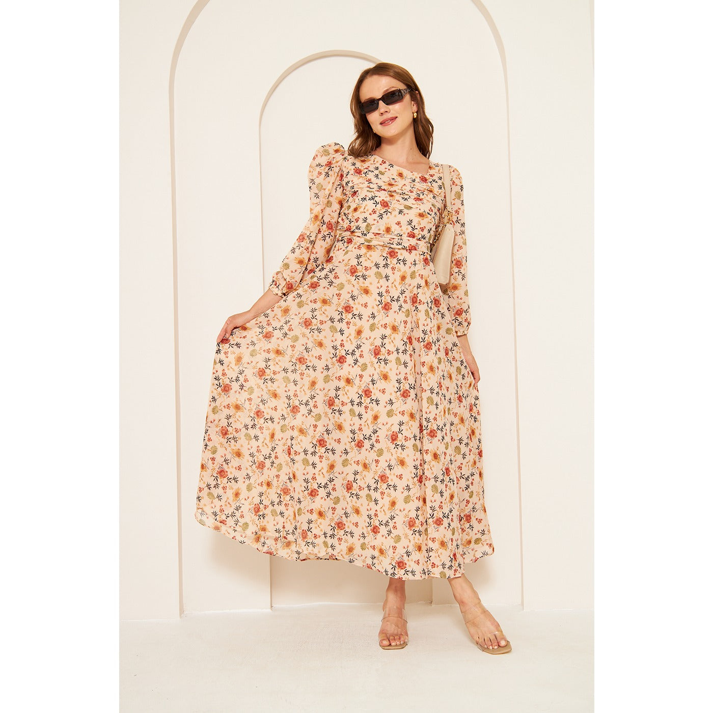 Skin Floral Dress With Back Detailing | Montivo Pakistan