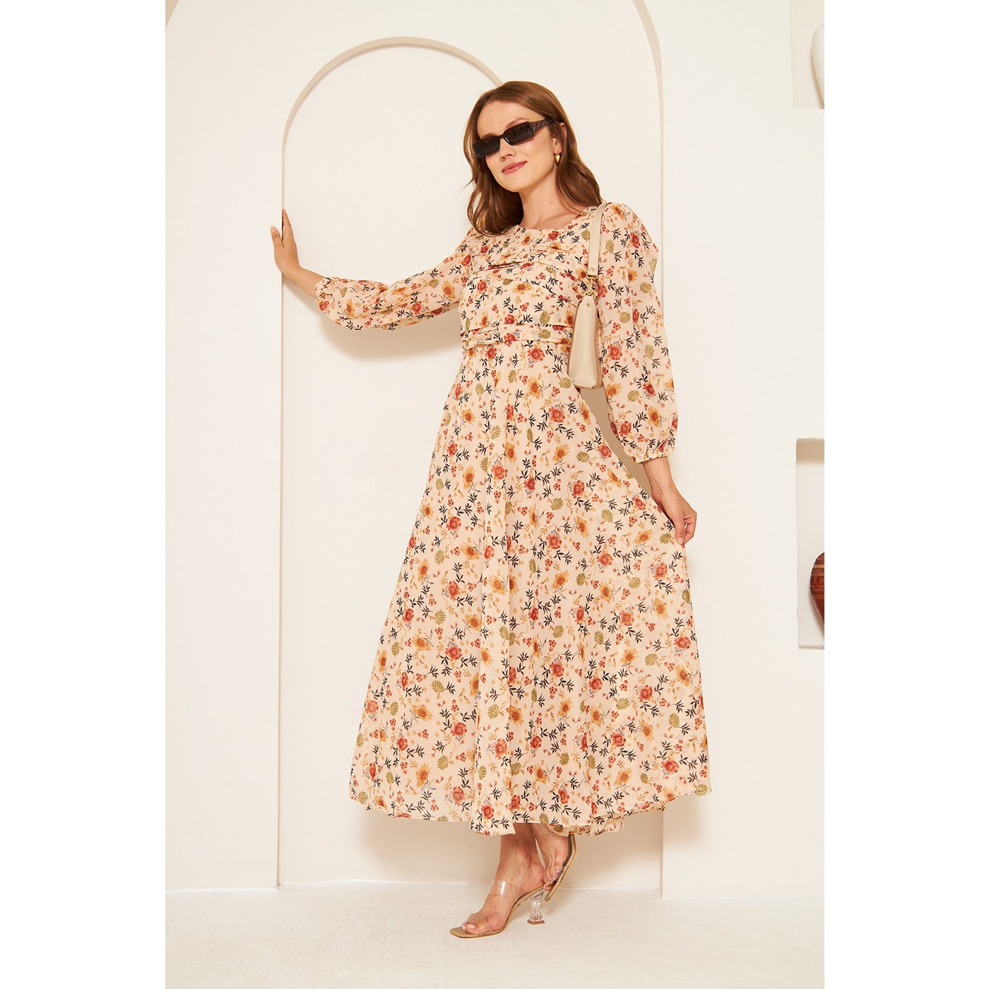 Skin Floral Dress With Back Detailing | Montivo Pakistan