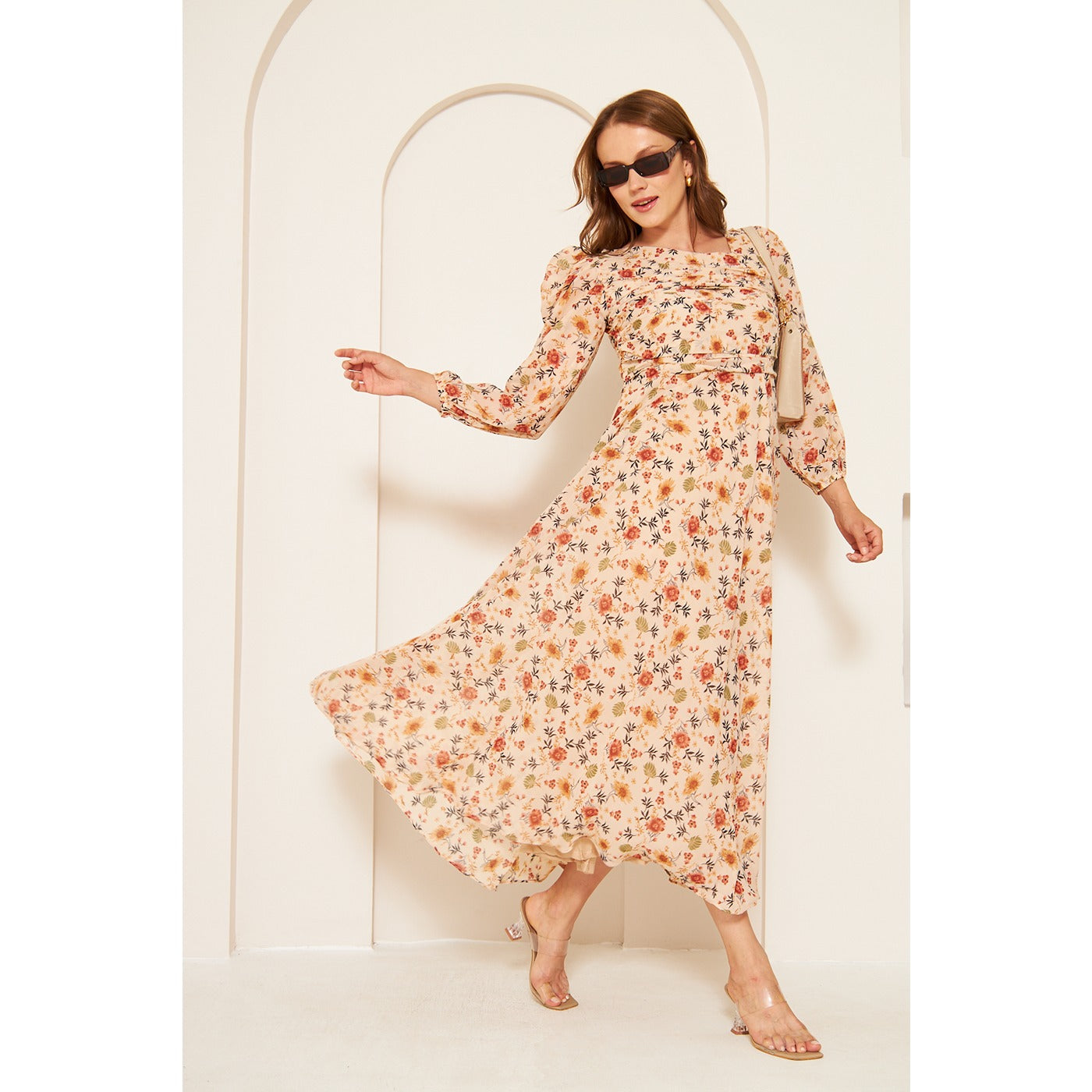 Skin Floral Dress With Back Detailing | Montivo Pakistan