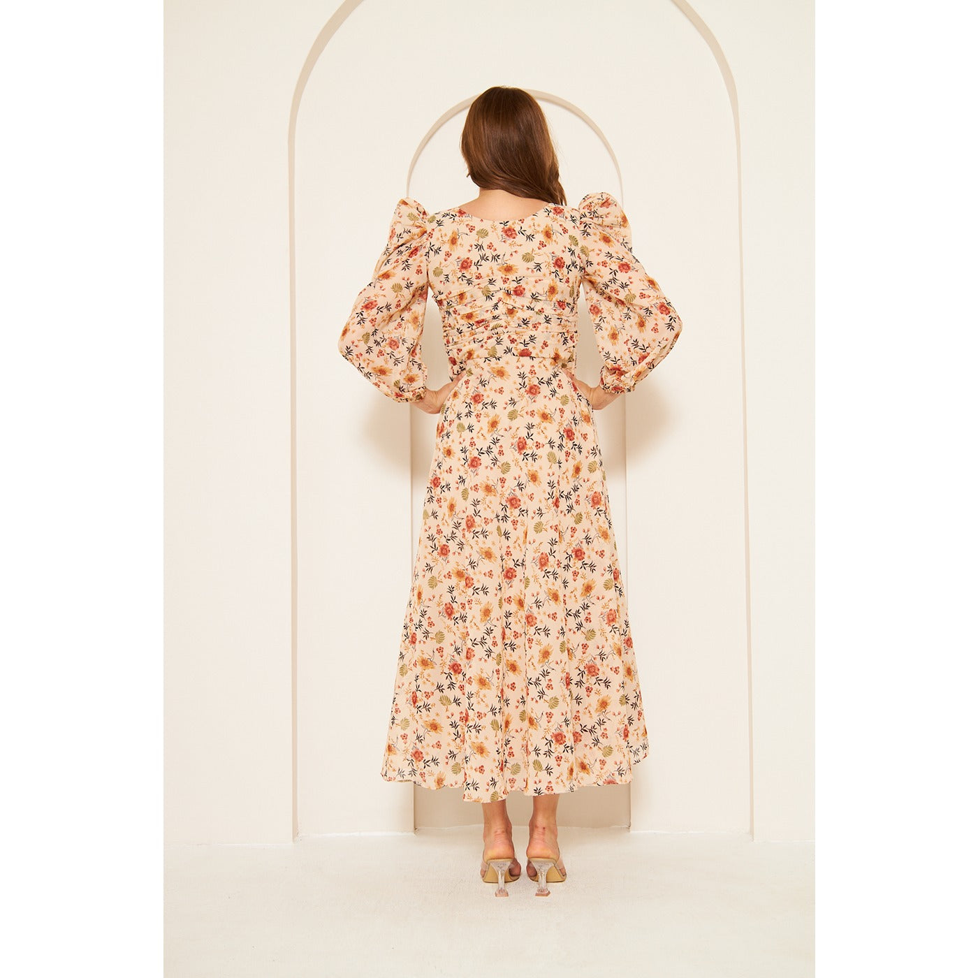 Skin Floral Dress With Back Detailing | Montivo Pakistan