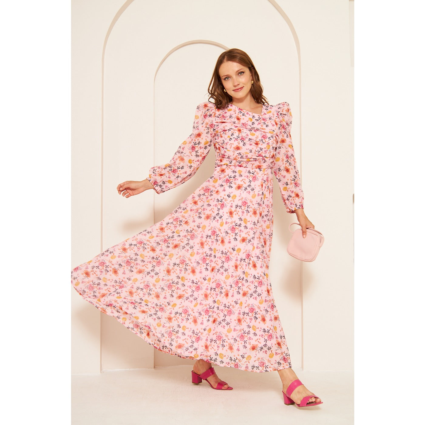 Pink Floral Dress With Back Detailing | Montivo Pakistan