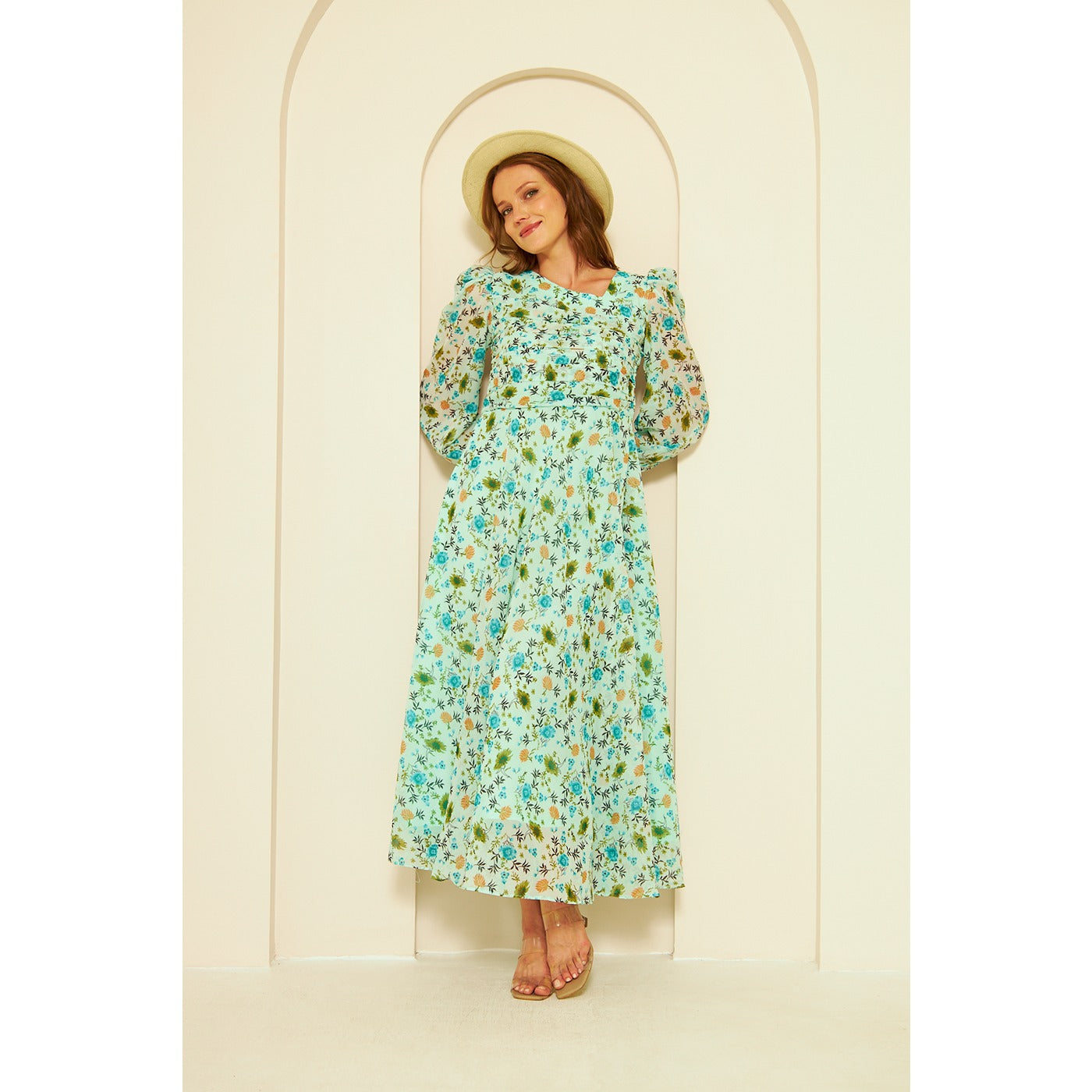 Green Floral Dress With Back Detailing | Montivo Pakistan