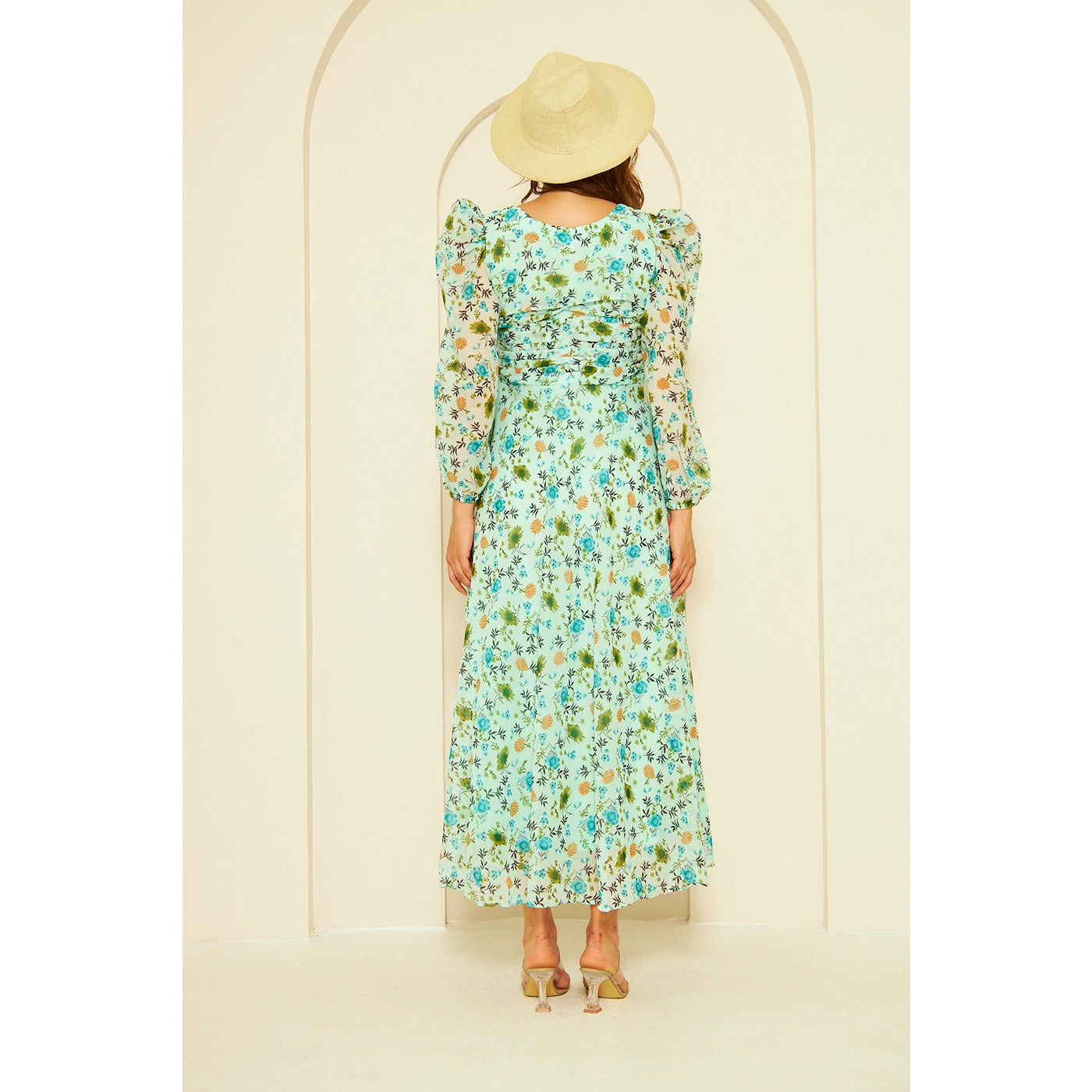 Green Floral Dress With Back Detailing | Montivo Pakistan