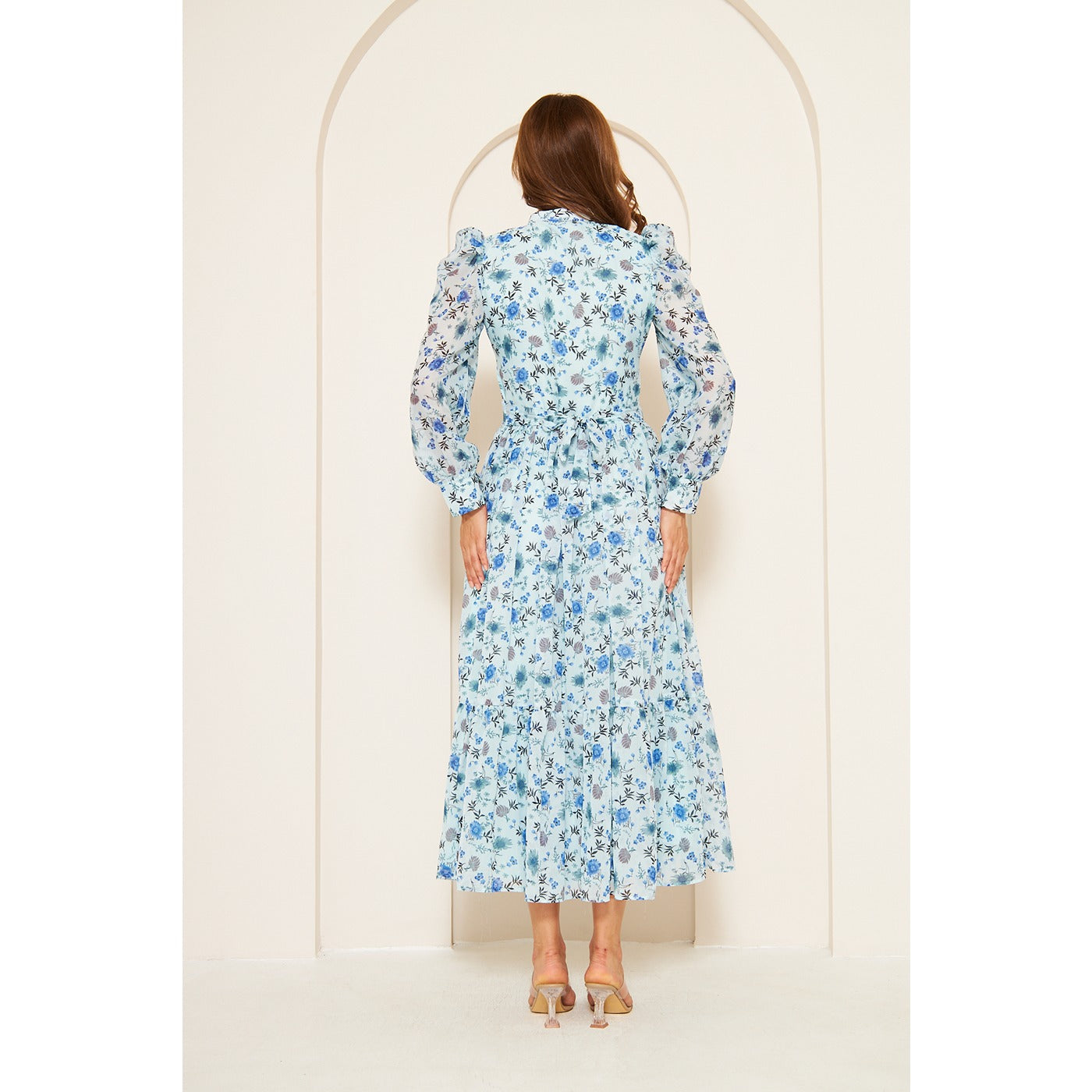 Blue Chiffon Floral Shirt Dress | Montivo Pakistan