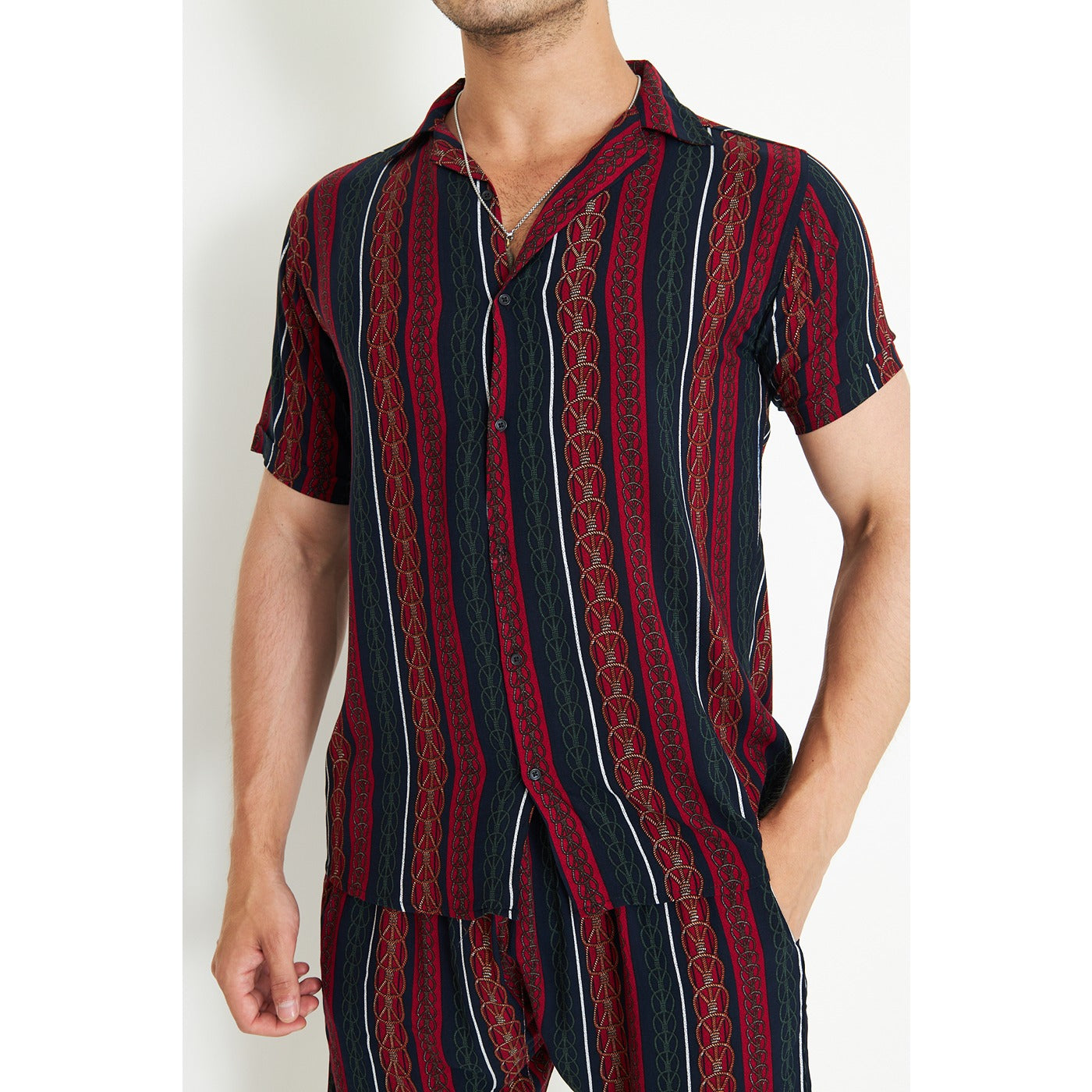 Red Linen Geometric Printed Co-Ords | Montivo Pakistan