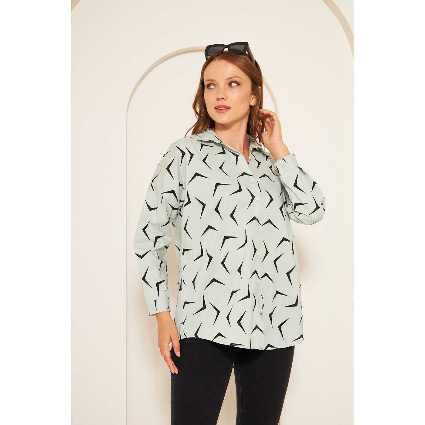 Light Green Patterned Oversized Shirt | Montivo Pakistan