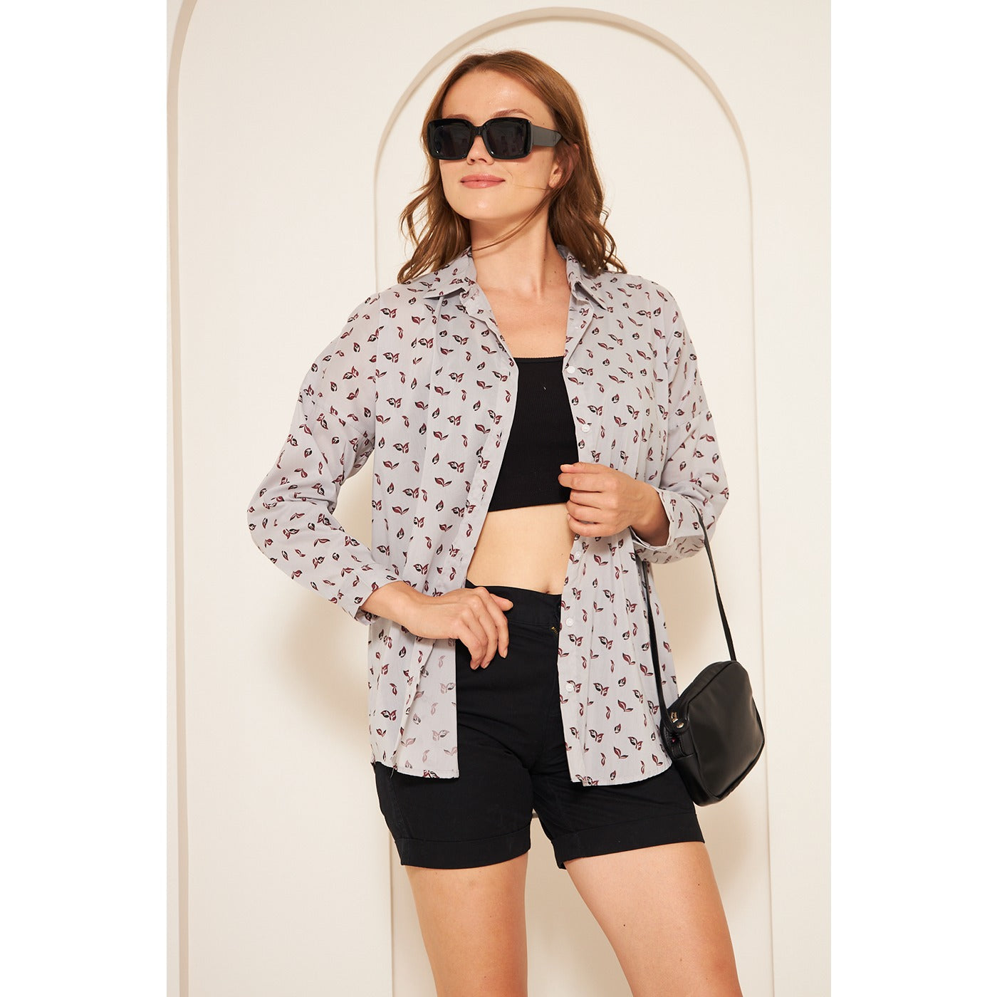 Grey Floral Oversized Shirt | Montivo Pakistan