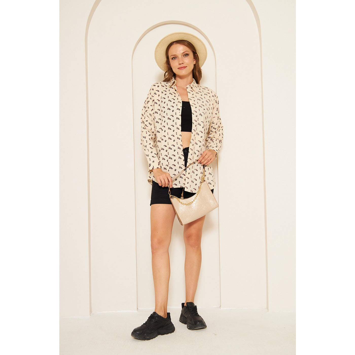 Beige Floral Oversized Shirt | Montivo Pakistan