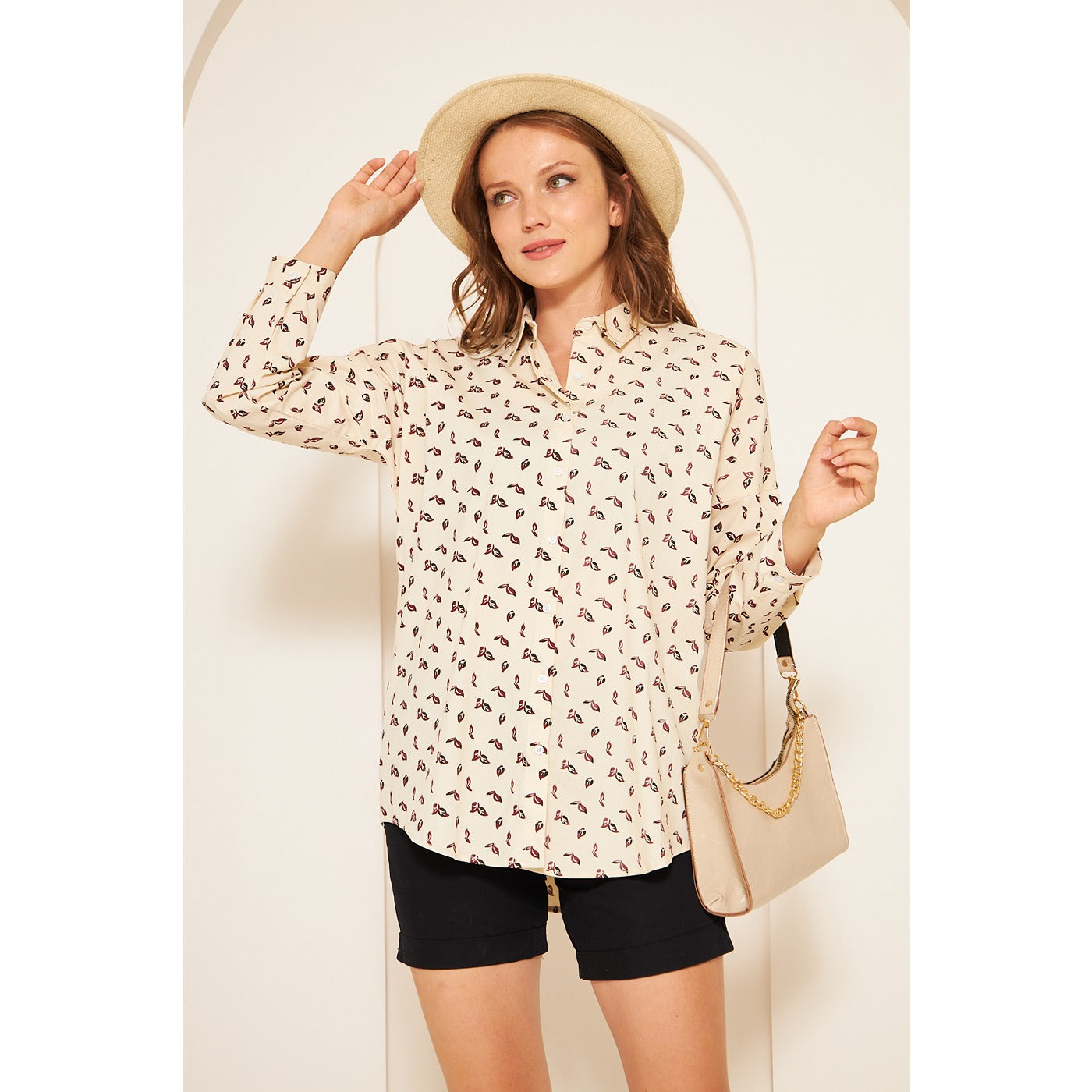 Beige Floral Oversized Shirt | Montivo Pakistan