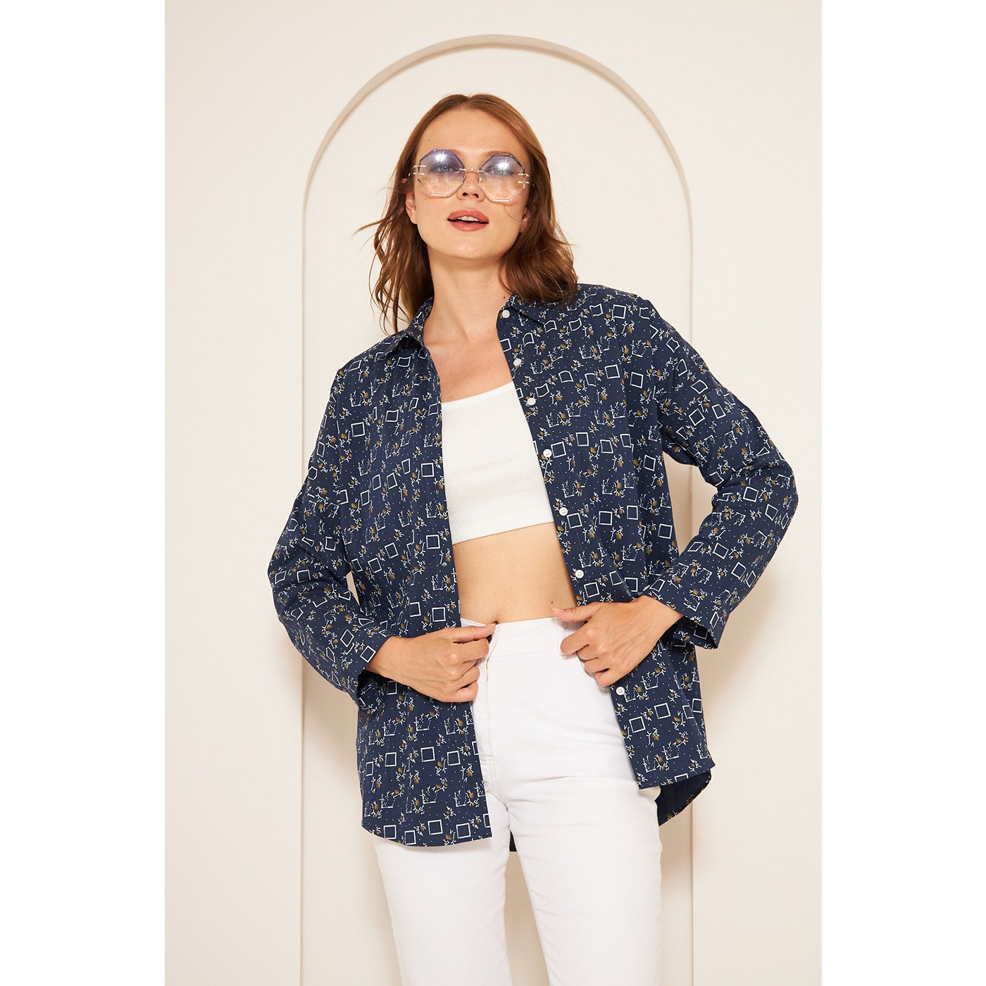 Blue Printed Oversized Shirt | Montivo Pakistan