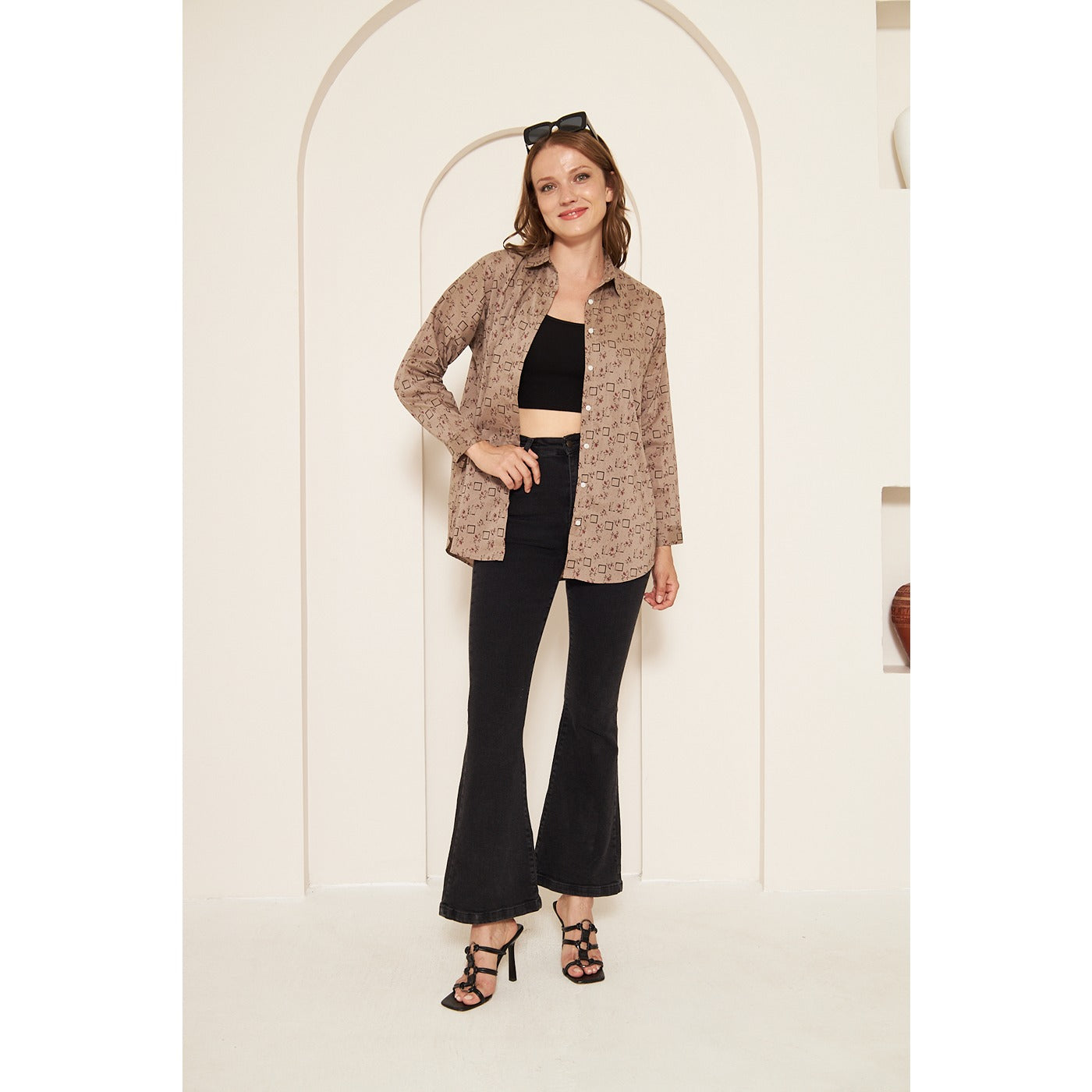 Brown Printed Oversized Shirt | Montivo Pakistan