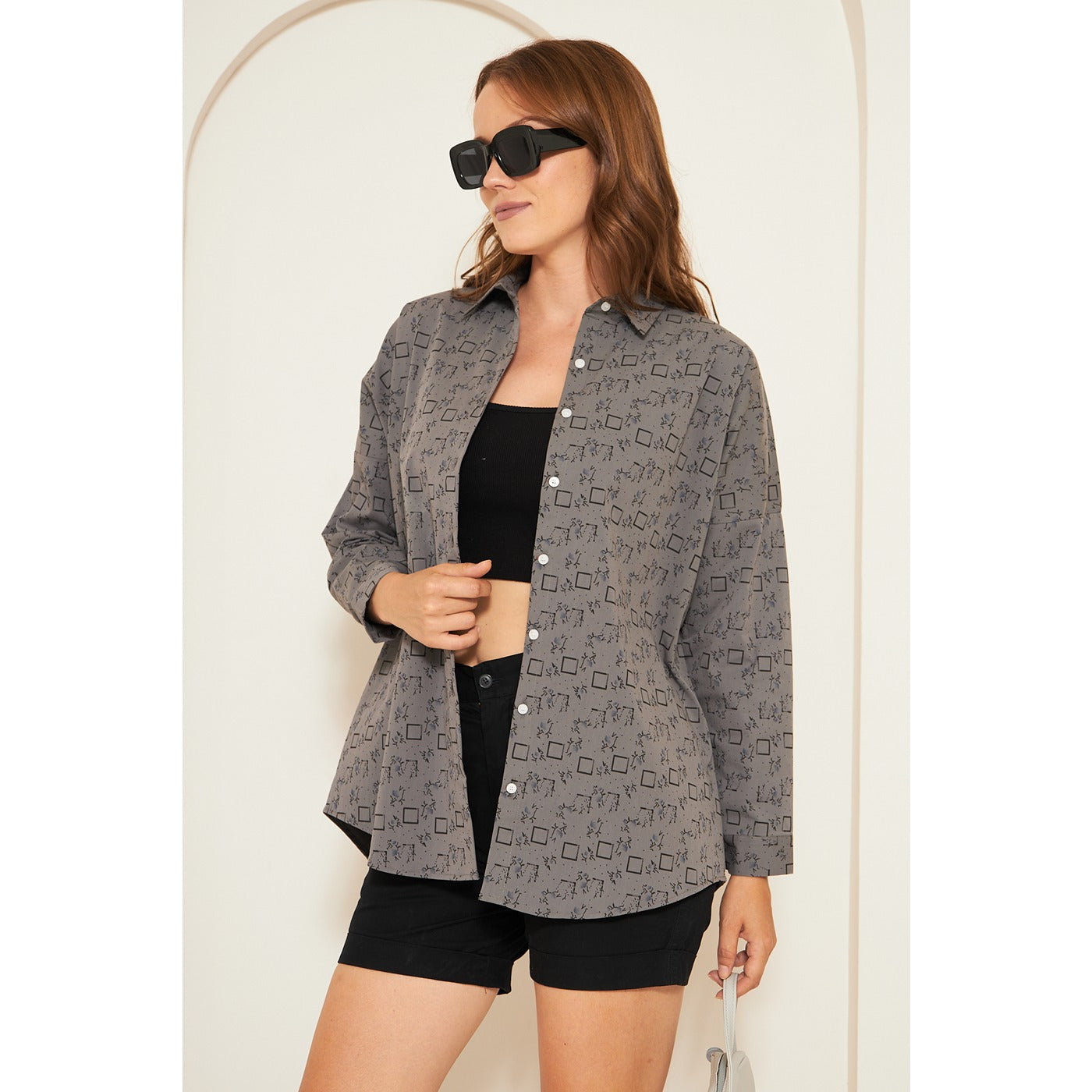 Grey Printed Oversized Shirt | Montivo Pakistan
