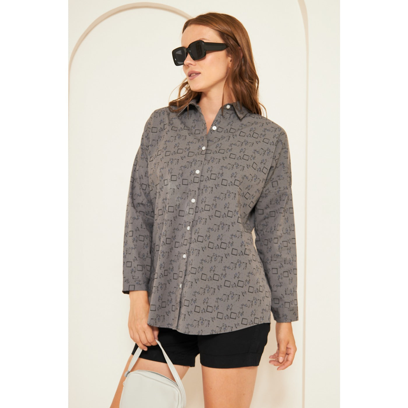 Grey Printed Oversized Shirt | Montivo Pakistan