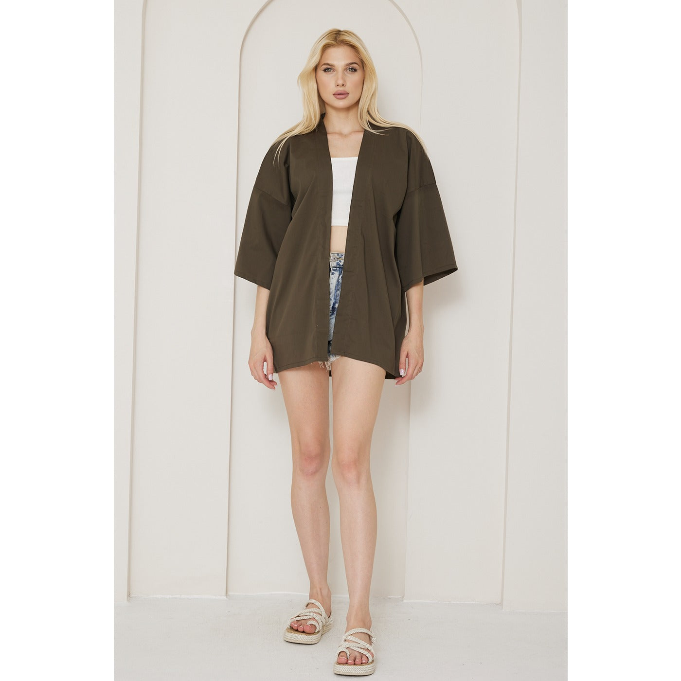 Olive Green Kimono Shawl Jacket | Montivo Pakistan