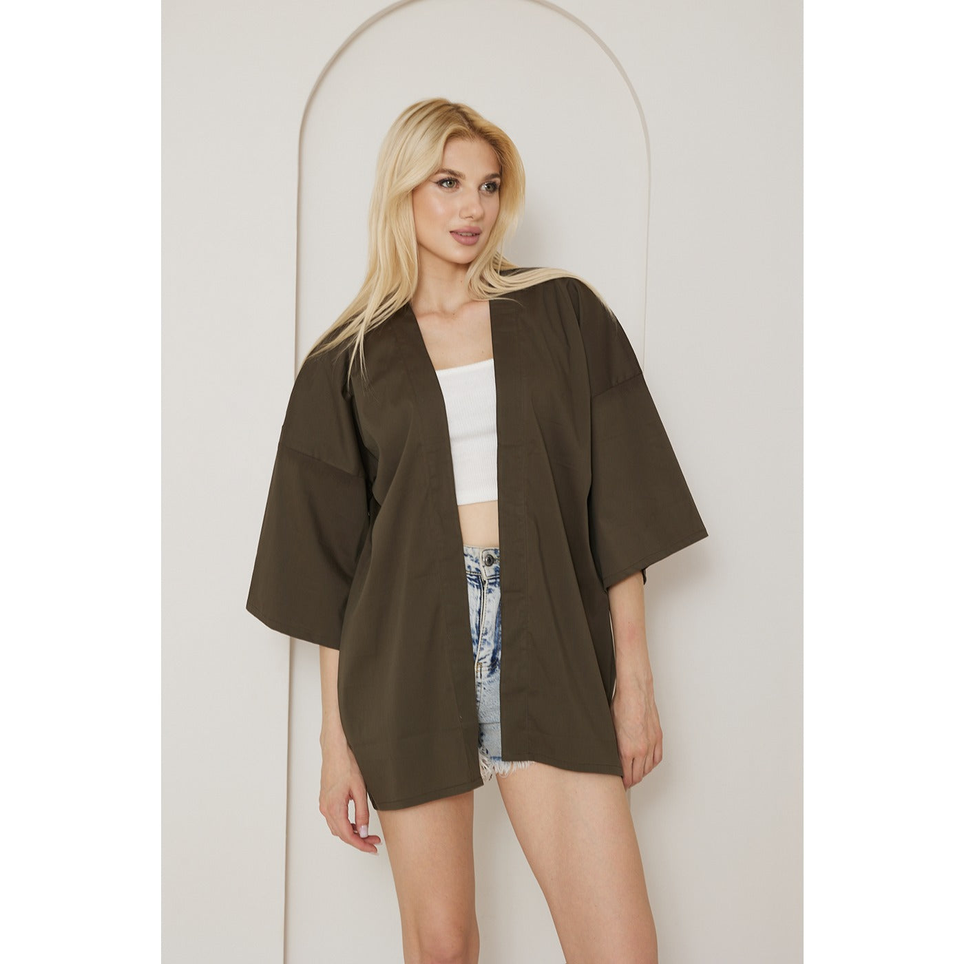 Olive Green Kimono Shawl Jacket | Montivo Pakistan