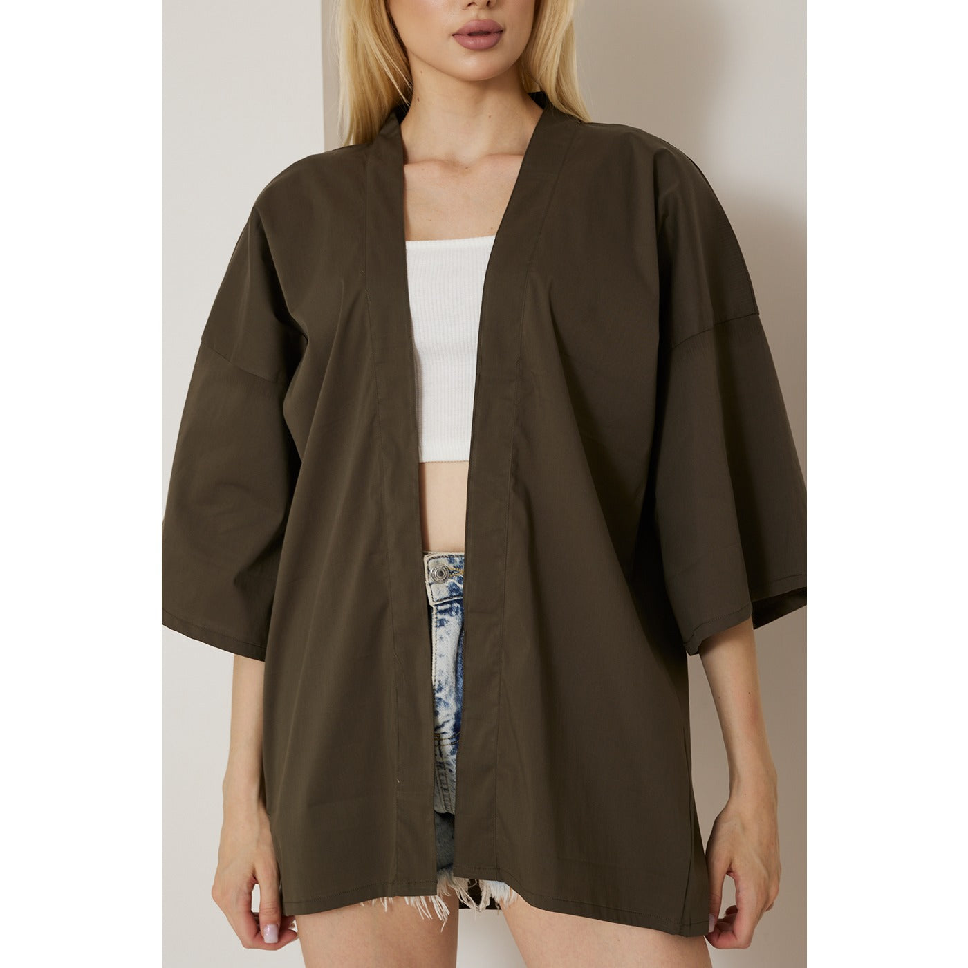 Olive Green Kimono Shawl Jacket | Montivo Pakistan