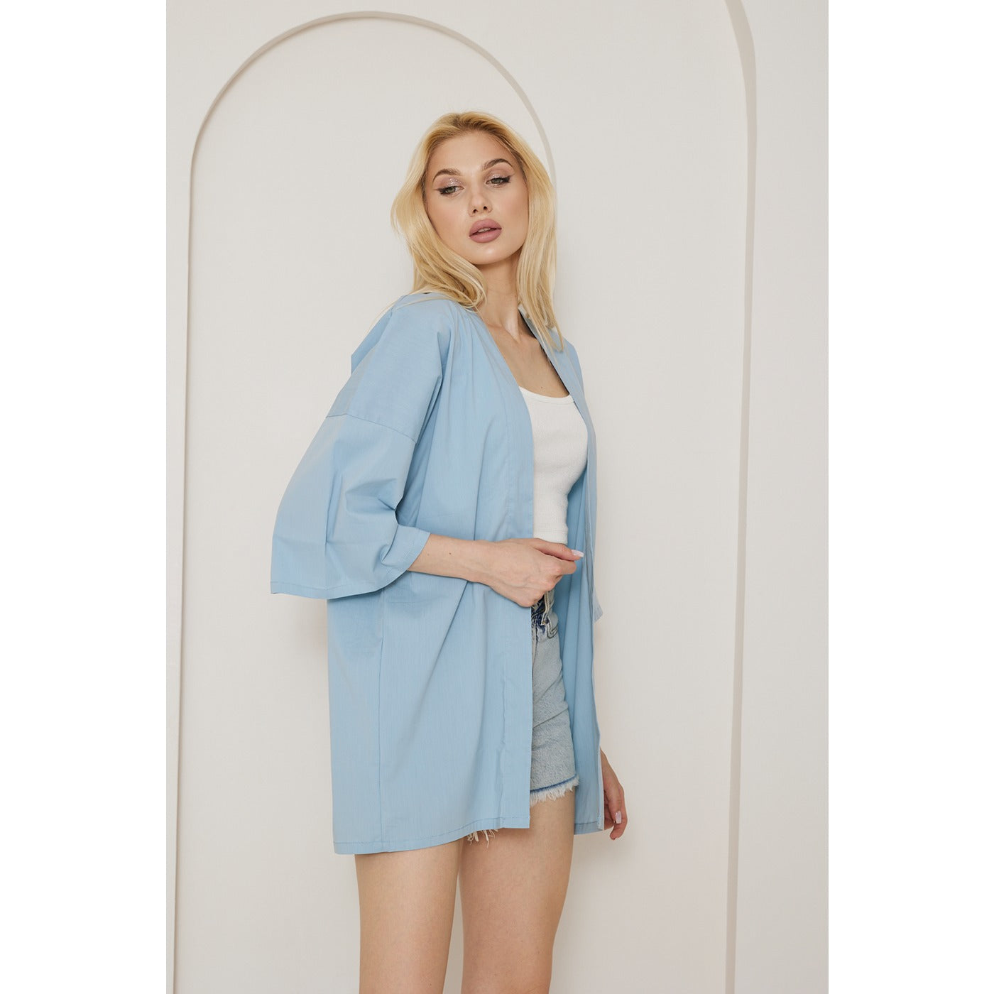 Light Blue Kimono Shawl Jacket | Montivo Pakistan
