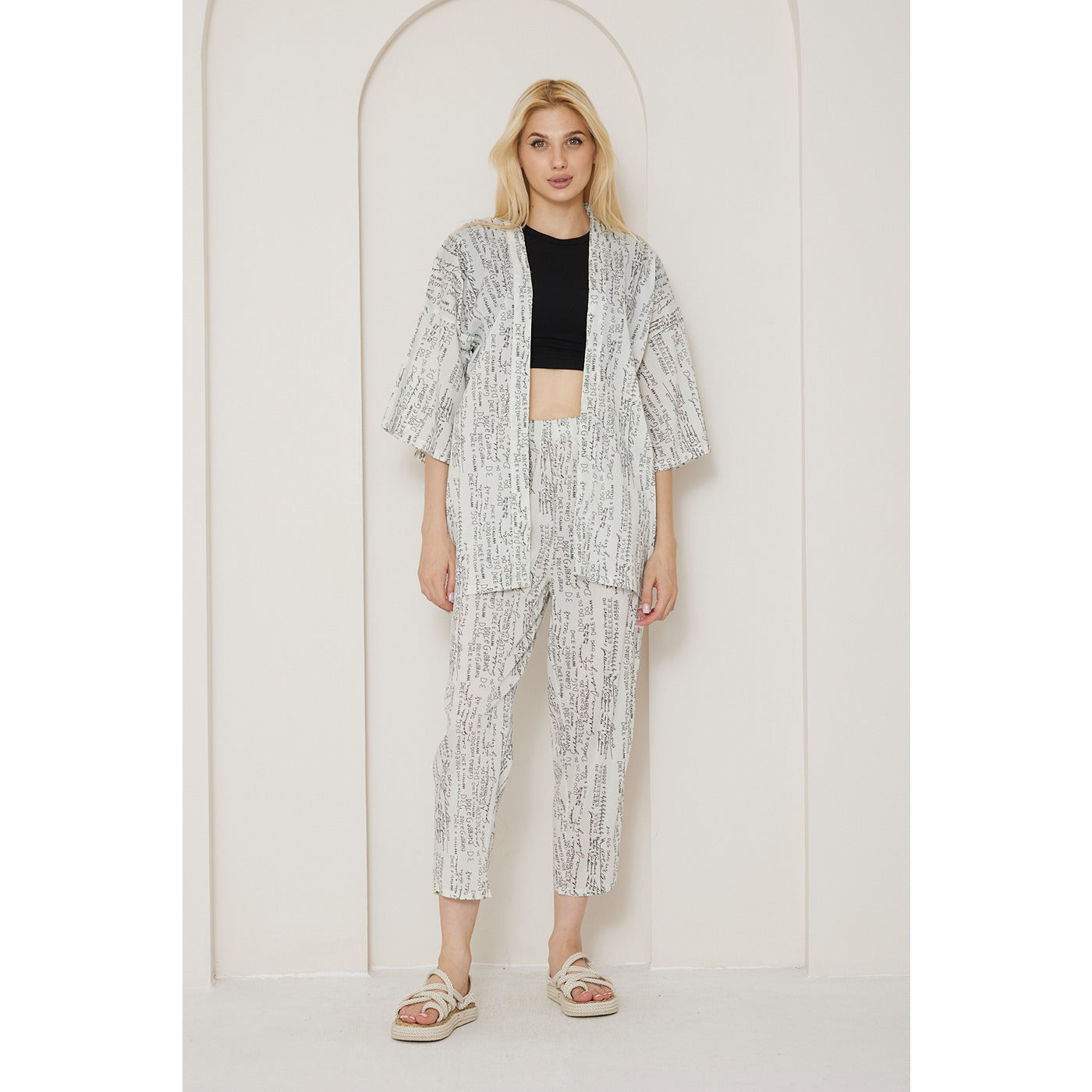 DG White Printed Kimono Matching Set | Montivo Pakistan