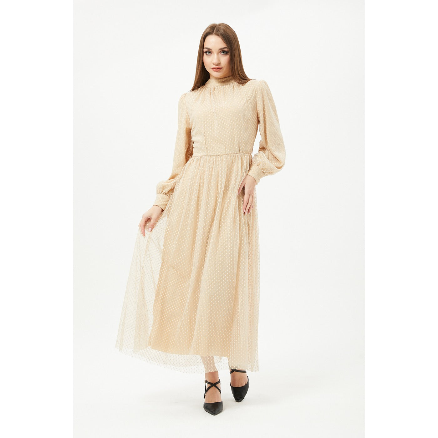 Beige Textured Chiffon Dress | Montivo Pakistan