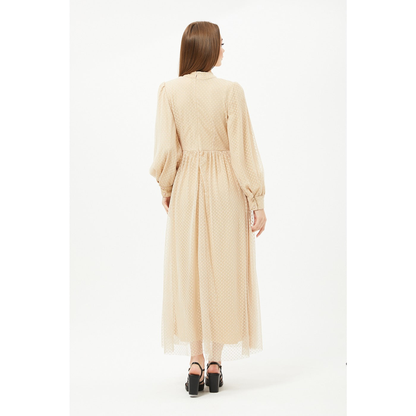 Beige Textured Chiffon Dress | Montivo Pakistan