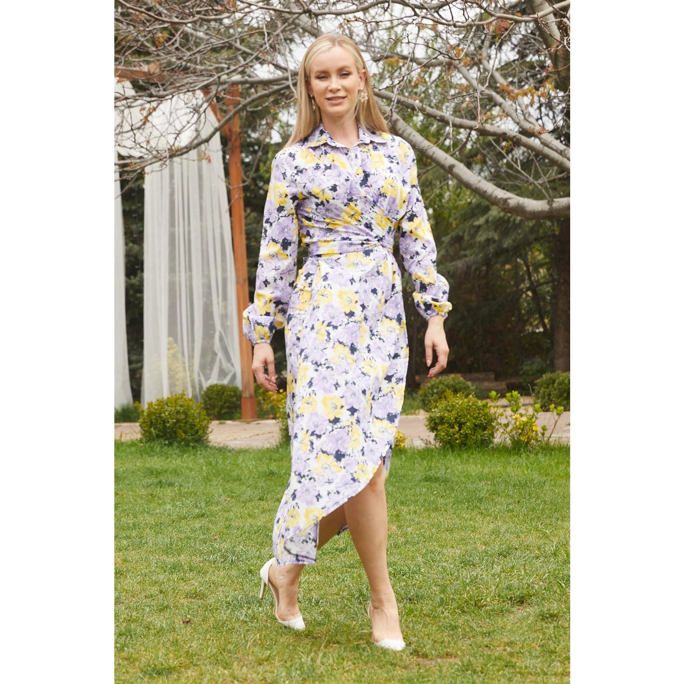 Lilac Floral Shirt Dress | Montivo Pakistan