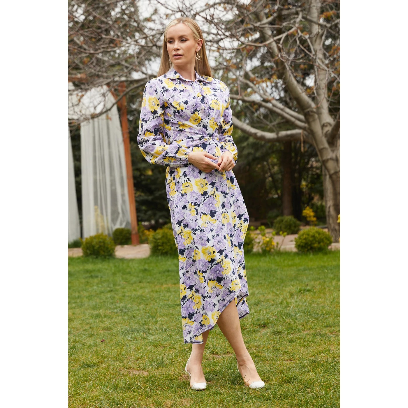 Lilac Floral Shirt Dress | Montivo Pakistan