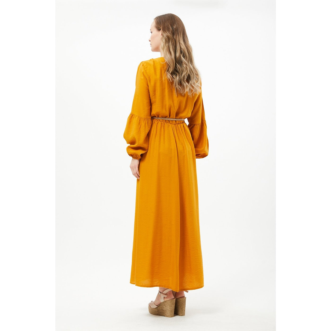 Mustard Button Detail Long Dress | Montivo Pakistan