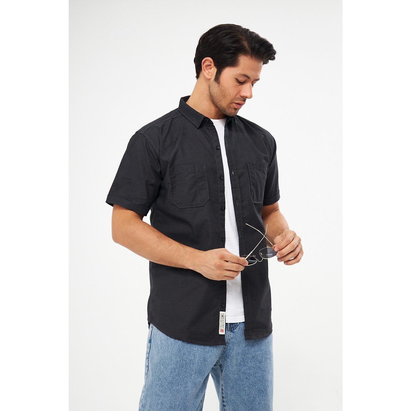 Dark Grey Double Pocket Half Sleeves Shirt | Montivo Pakistan