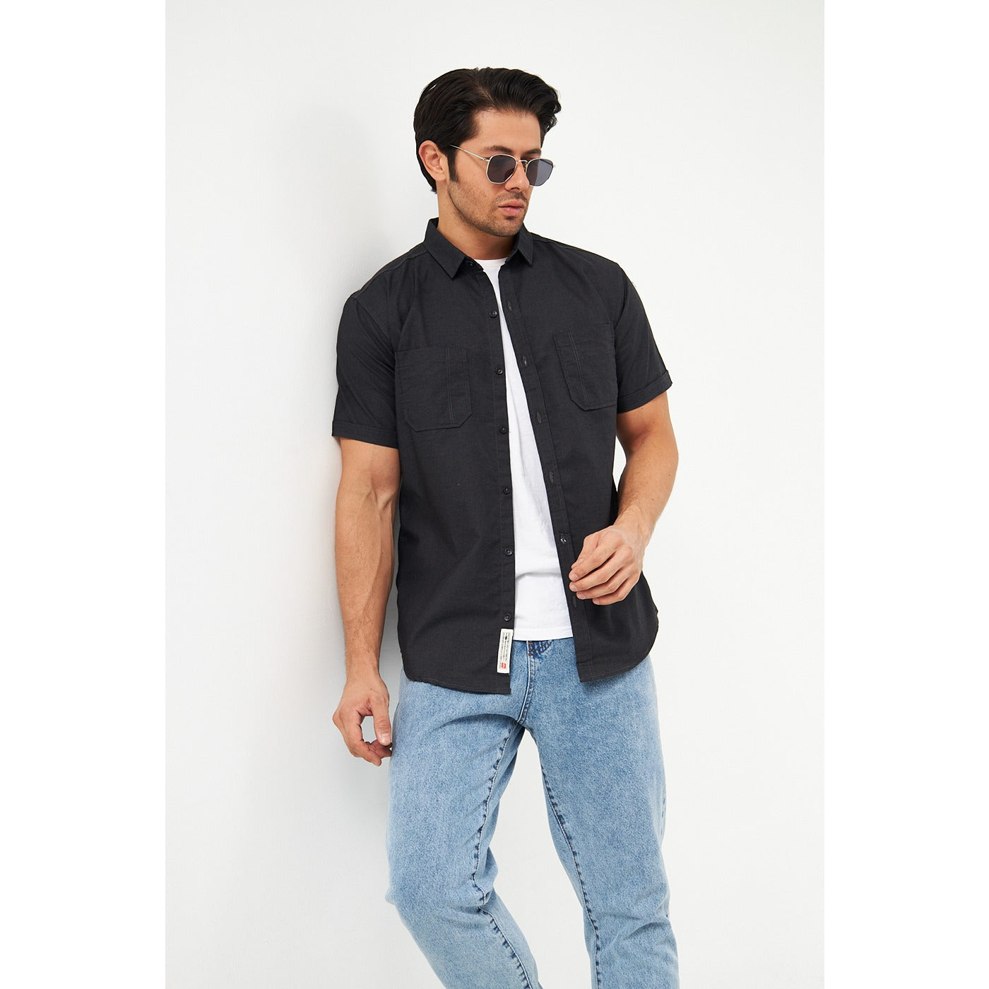 Dark Grey Double Pocket Half Sleeves Shirt | Montivo Pakistan