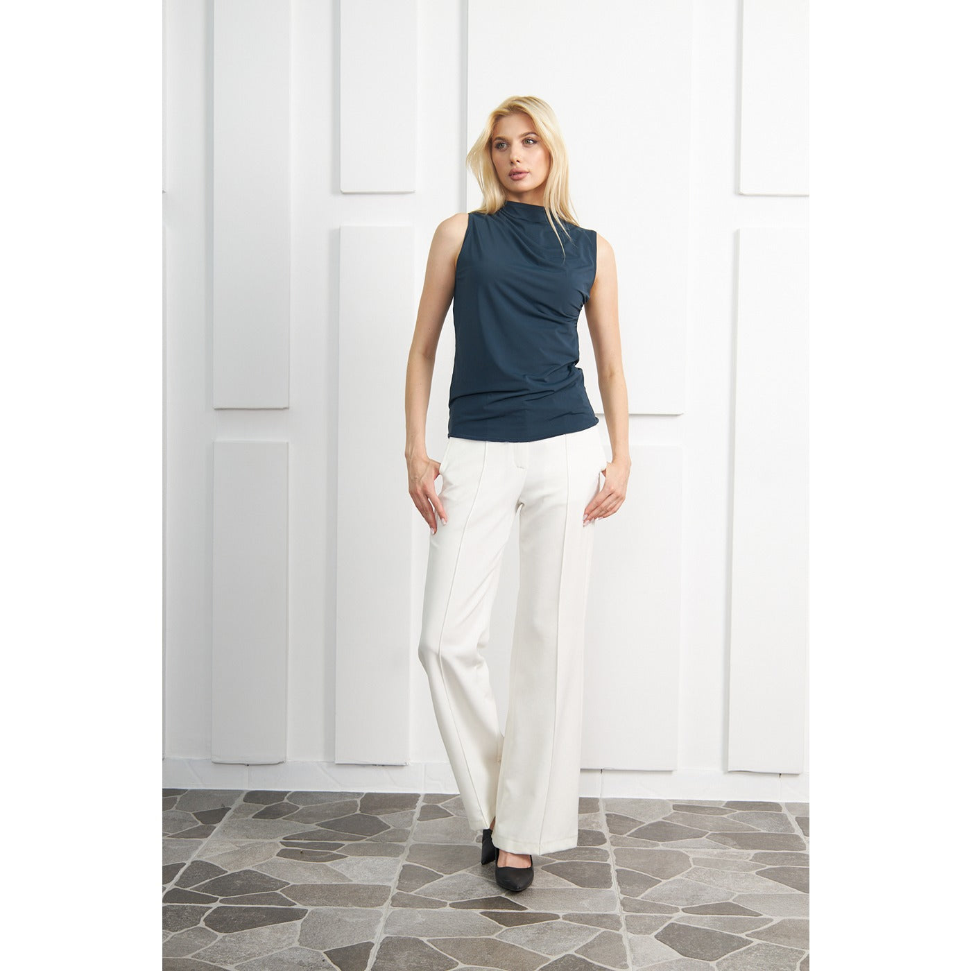 Blue Neck Pleated Top | Montivo Pakistan