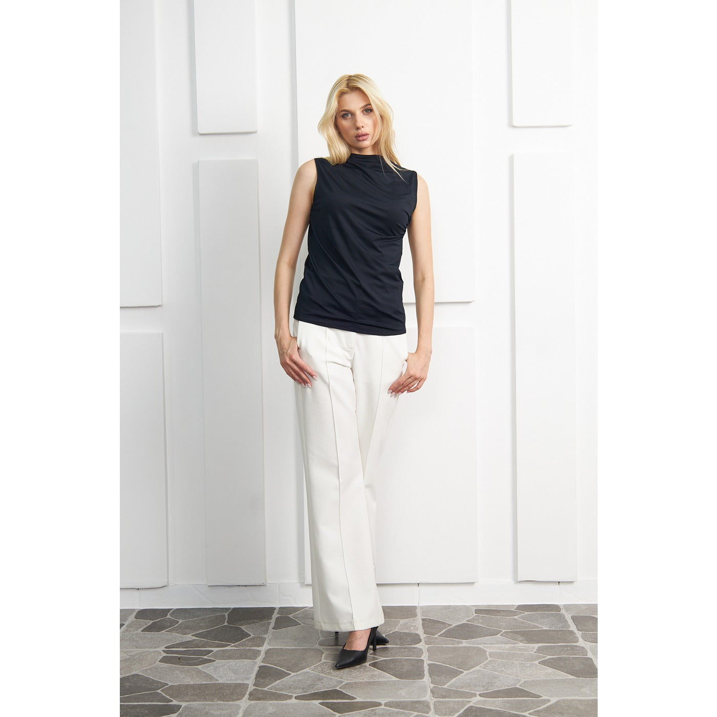 Black Neck Pleated Top | Montivo Pakistan