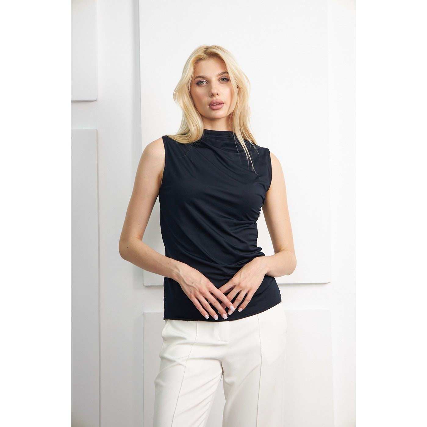 Black Neck Pleated Top | Montivo Pakistan