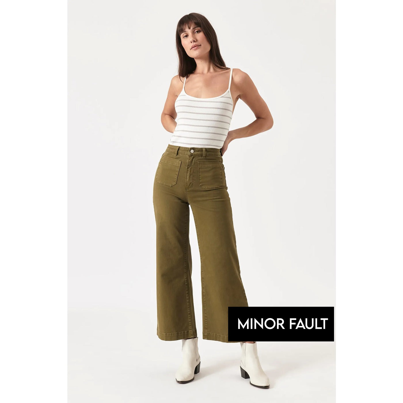 (Minor Fault) Olive Twill Wide Leg Jeans | Montivo Pakistan