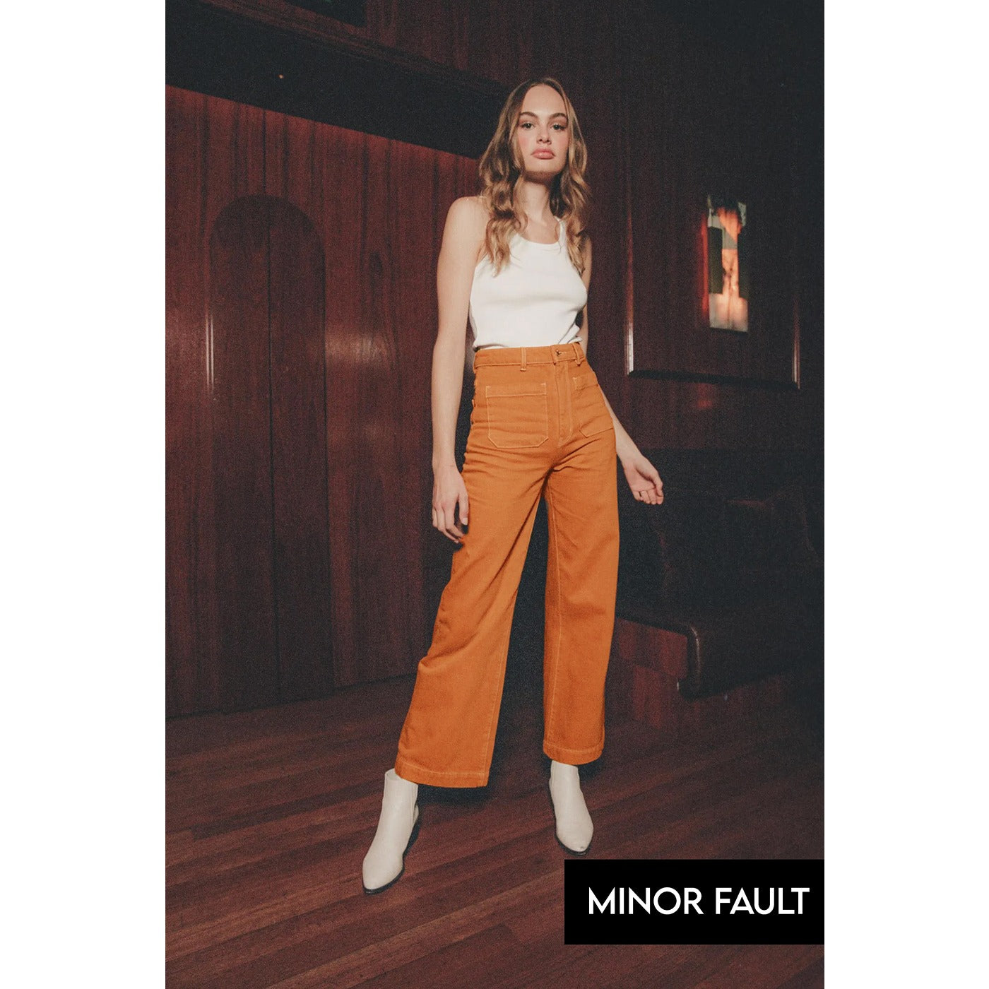 (Minor Fault) Mustard Twill Wide Leg Jeans | Montivo Pakistan