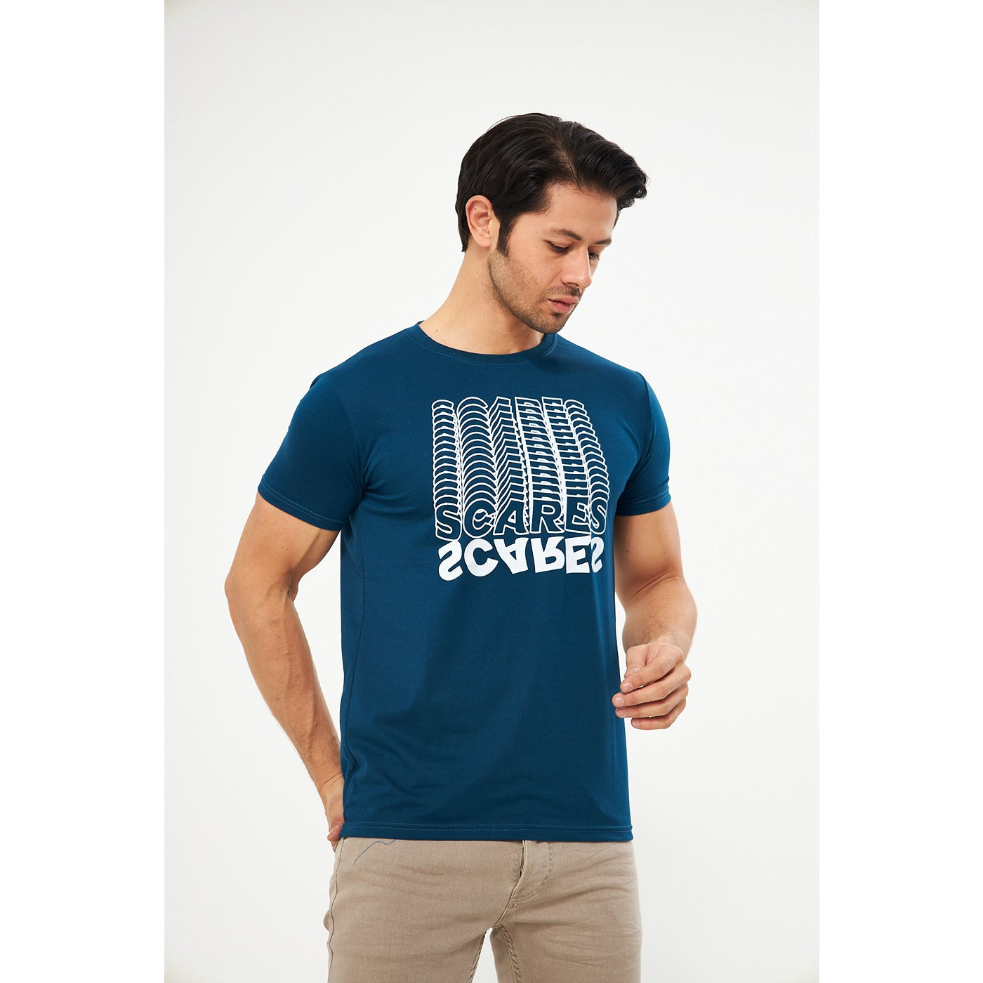 Teal Blue Scares Printed Tshirt | Montivo Pakistan