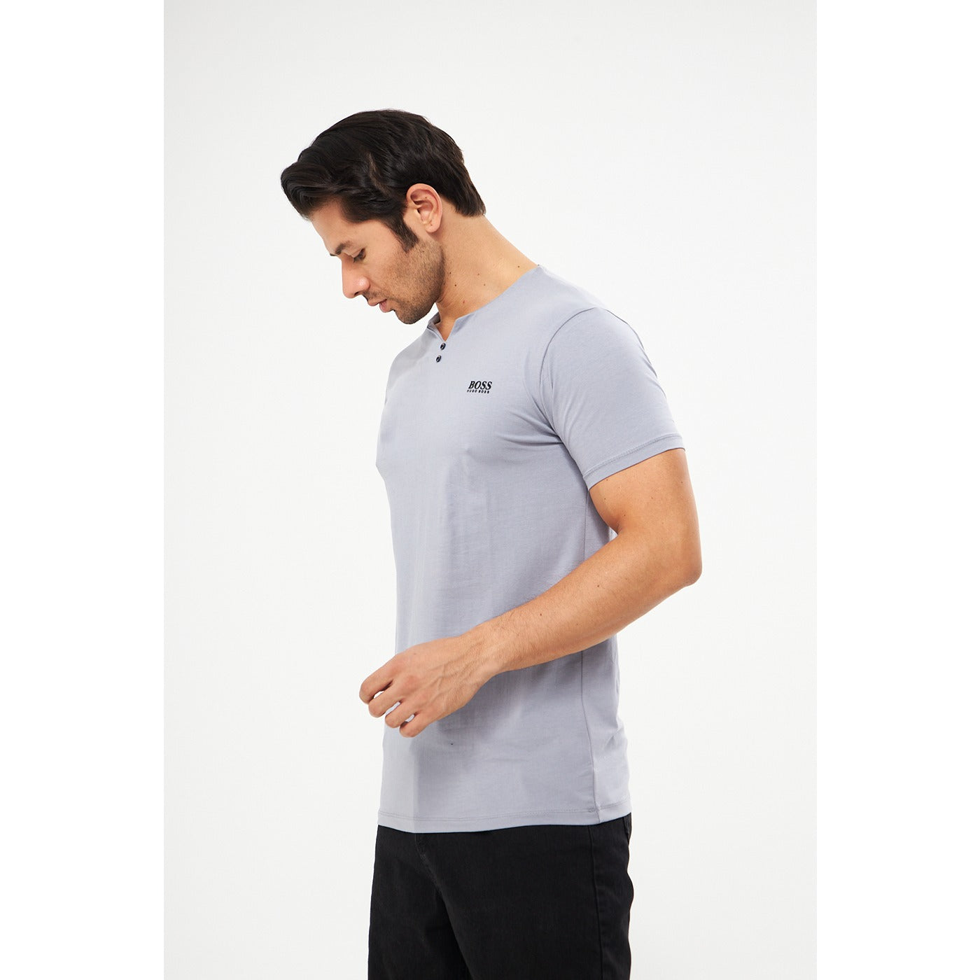 Grey V-Neck Lycra HB Polo | Montivo Pakistan