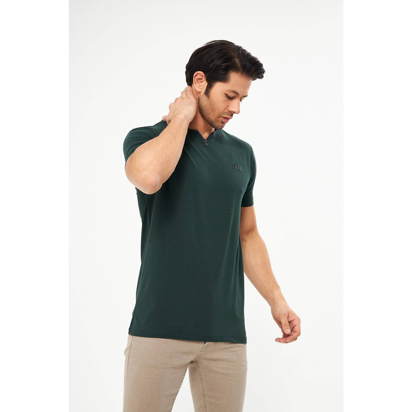 Green V-Neck Lycra HB Polo | Montivo Pakistan