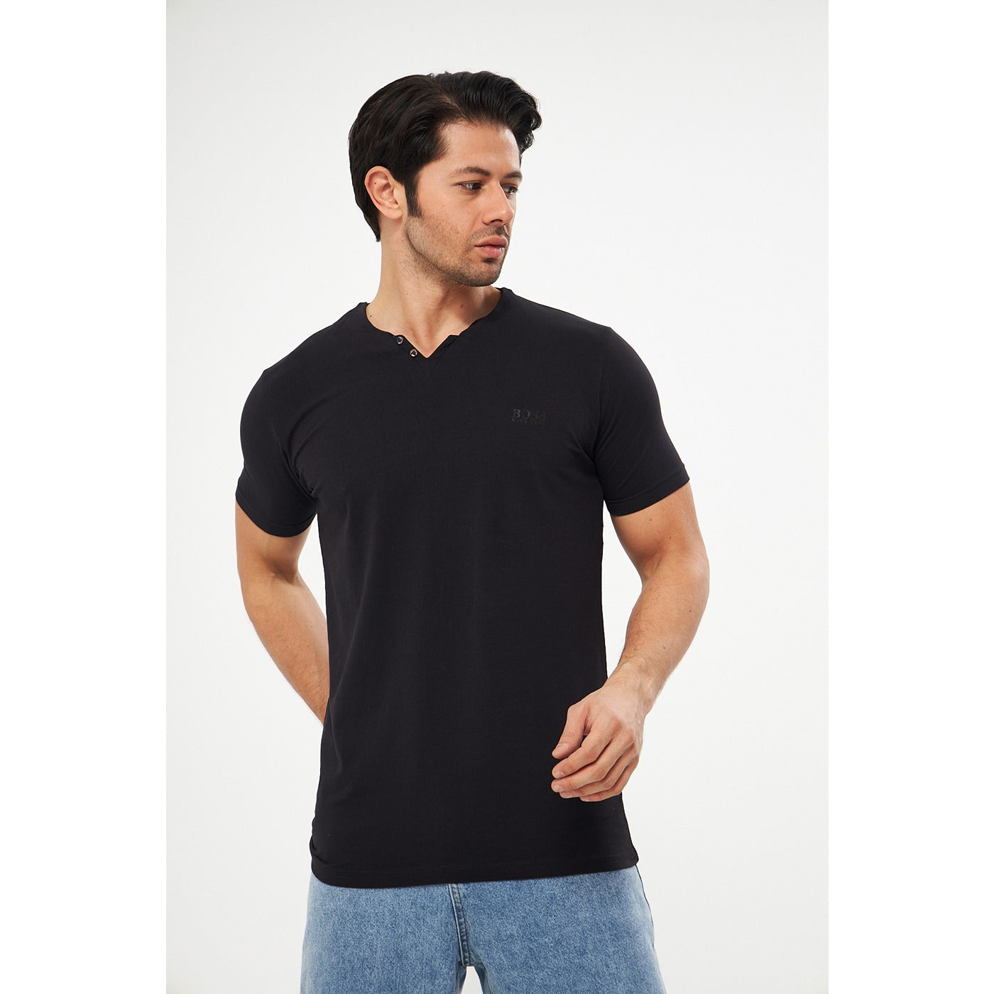 Black V-Neck Lycra HB Polo | Montivo Pakistan