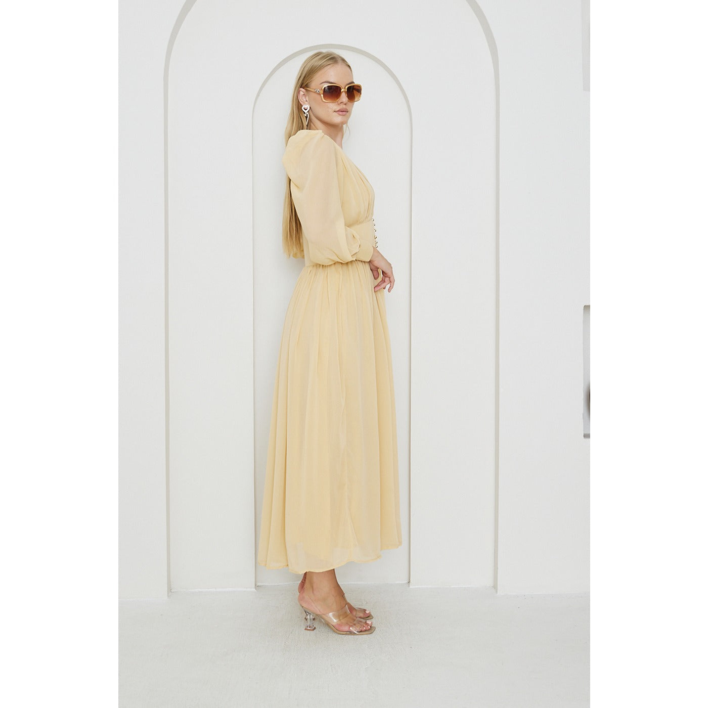 Lemon Chiffon Corset Puff Sleeves Dress | Montivo Pakistan